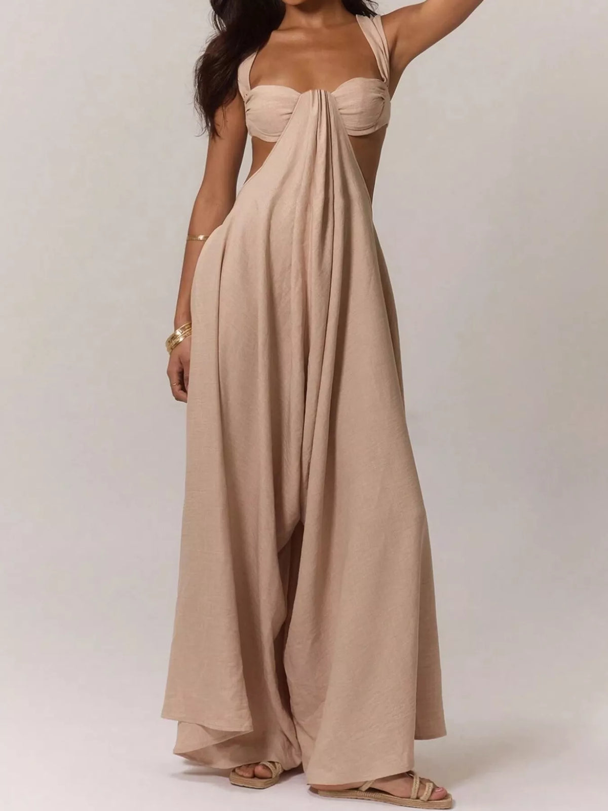 Cutout jumpsuit, beige front