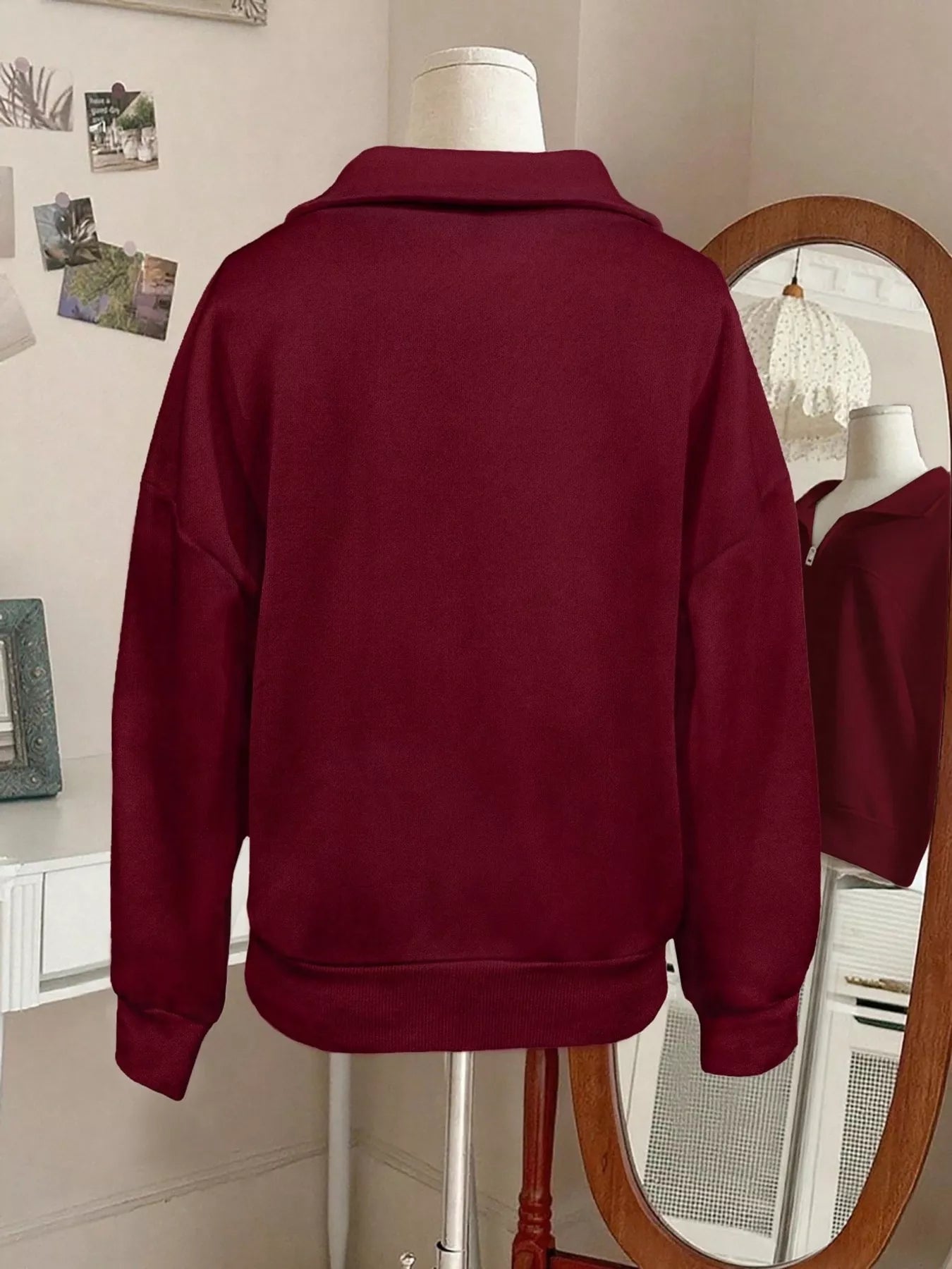 Trendsi Quarter-Zip Dropped Shoulder Sweatshirt -