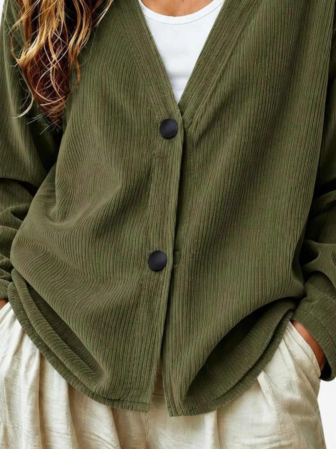 Trendsi Casual Corduroy Button-Up Cardigan -