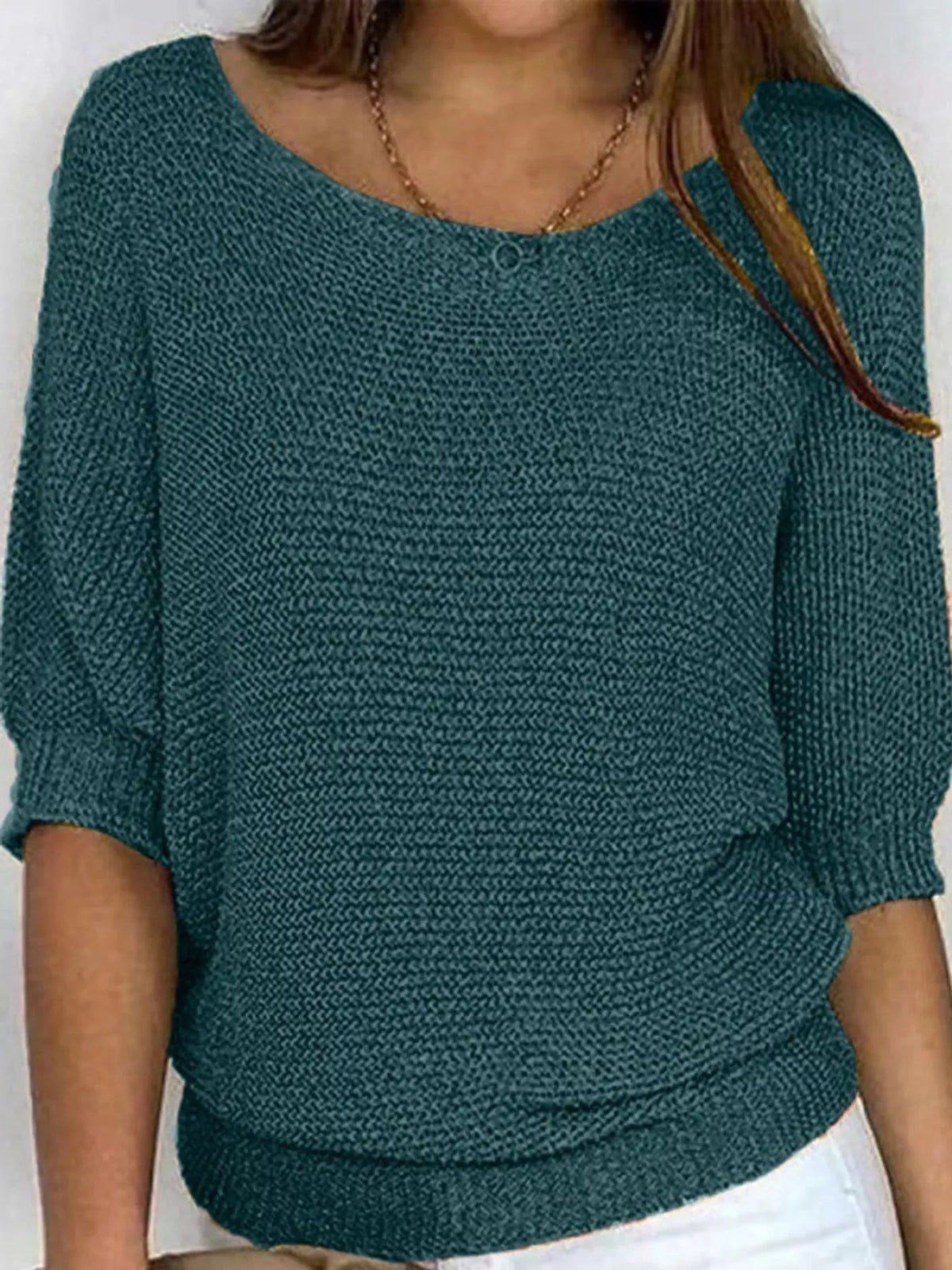 Dark teal blue three-quarter sleeve sweater