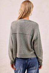 Trendsi BiBi Washed Sweater V Neck Cardigan -