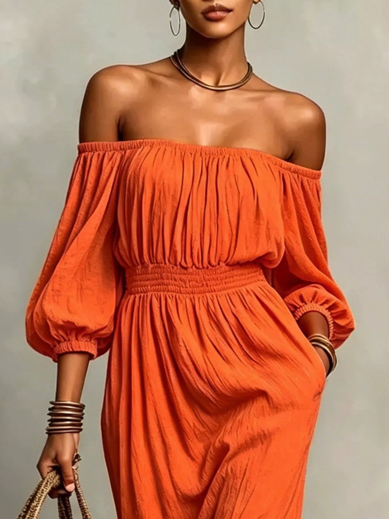 Trendsi t Off-Shoulder Smocked Waist Maxi Dress -