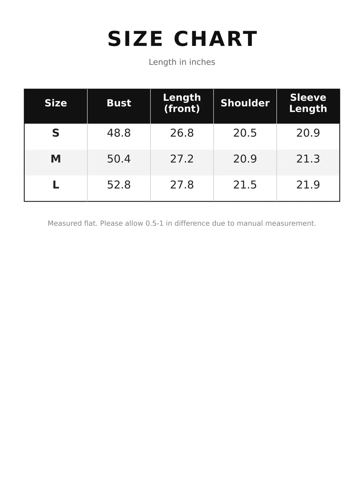 Size chart for women's faux shearling toggle coat