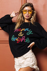Trendsi BiBi Tinsel Lettering Christmas Sweater -