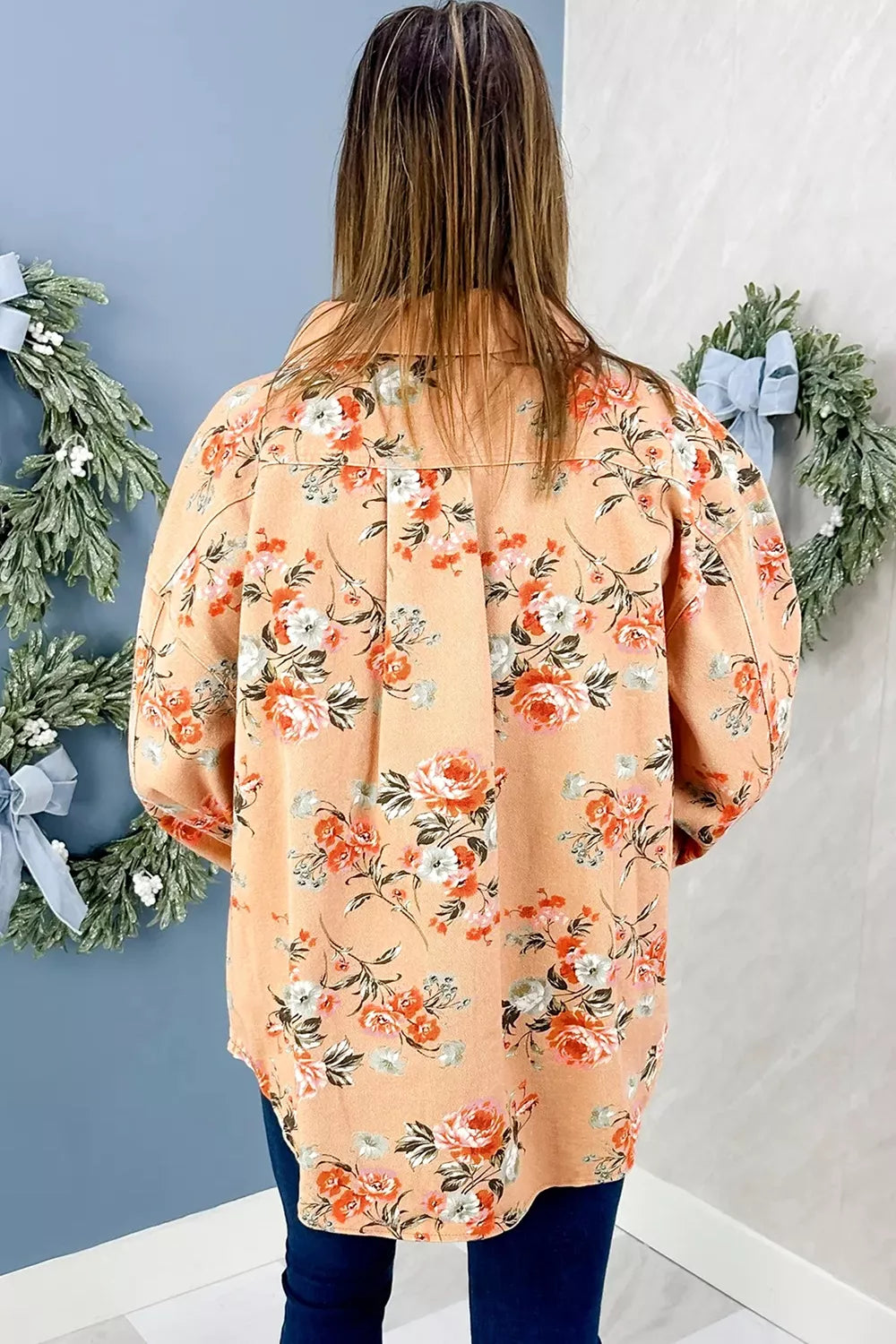 Floral print long sleeve denim jacket
