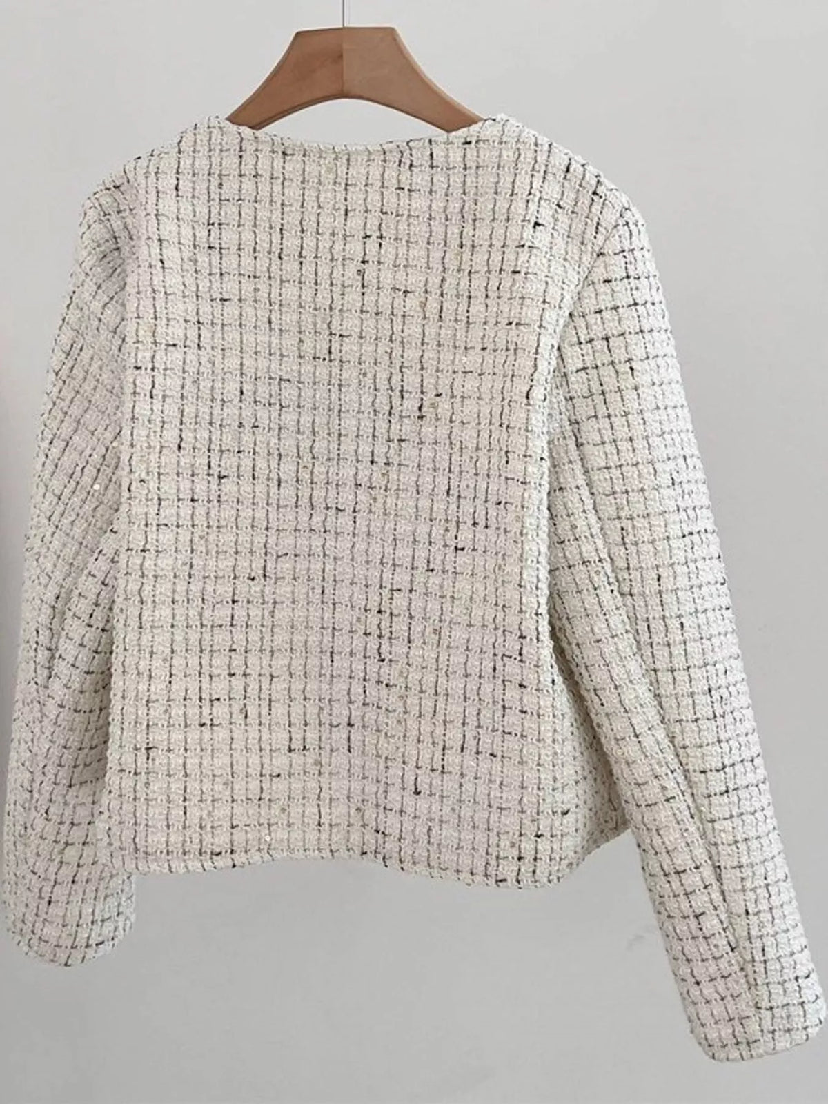Textured Jacket with Gold-Tone Button Accents, back view in cream