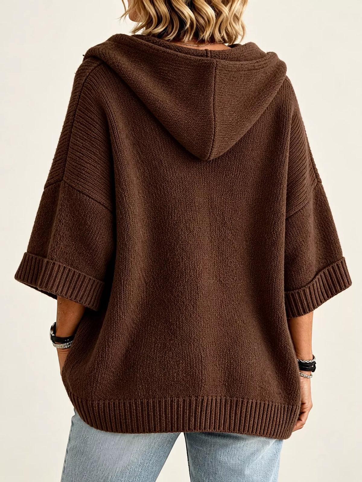 Hooded knit cardigan, brown back