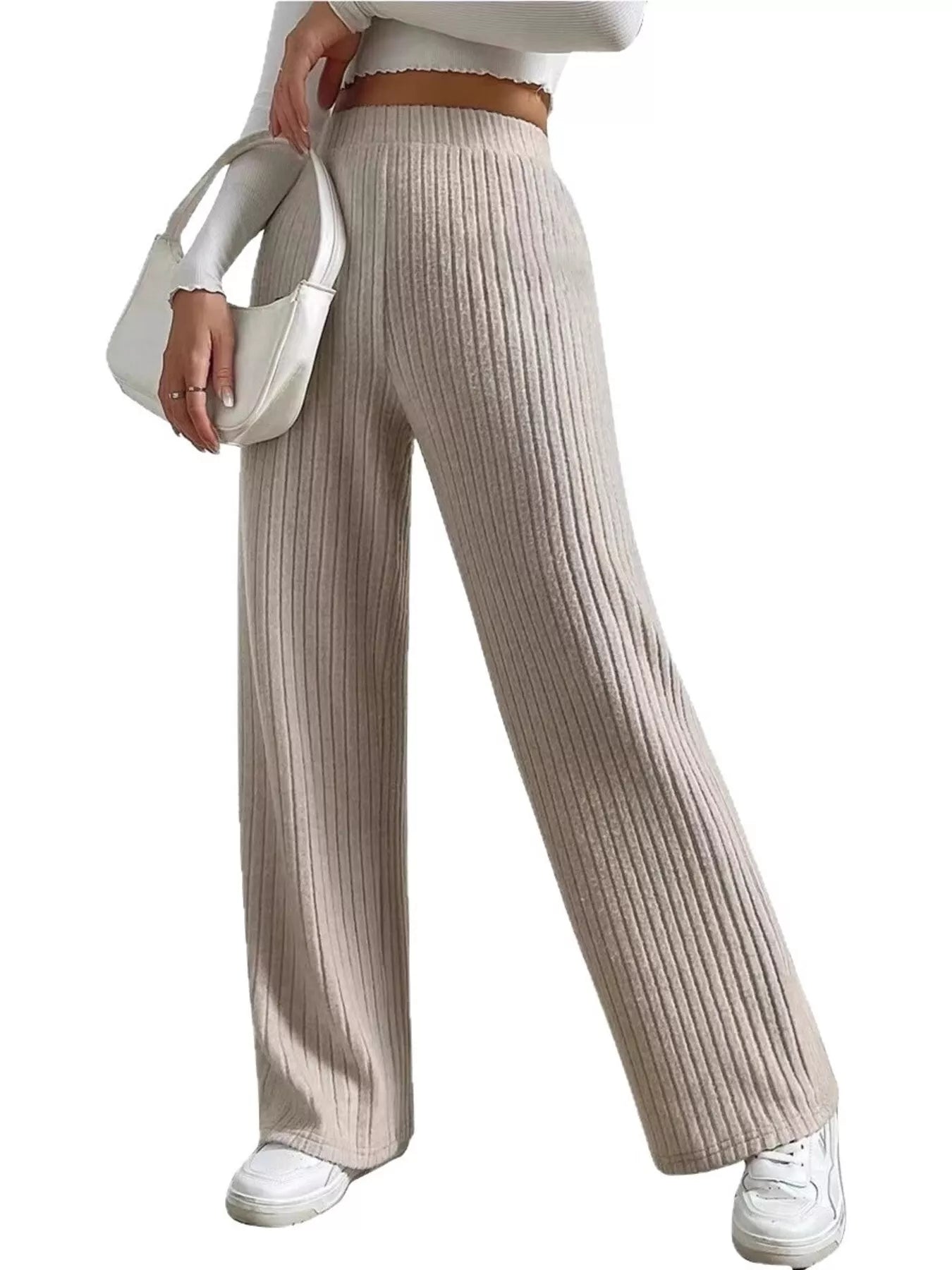 Trendsi Ribbed Knit Wide-Leg Sweater Pants -