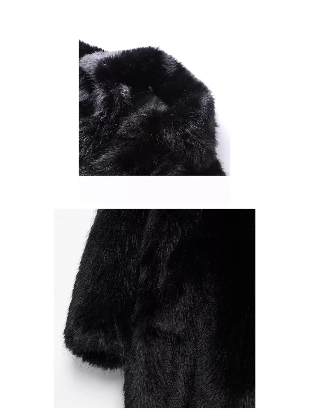 Faux Fur Long Sleeve Coat, detail view in black