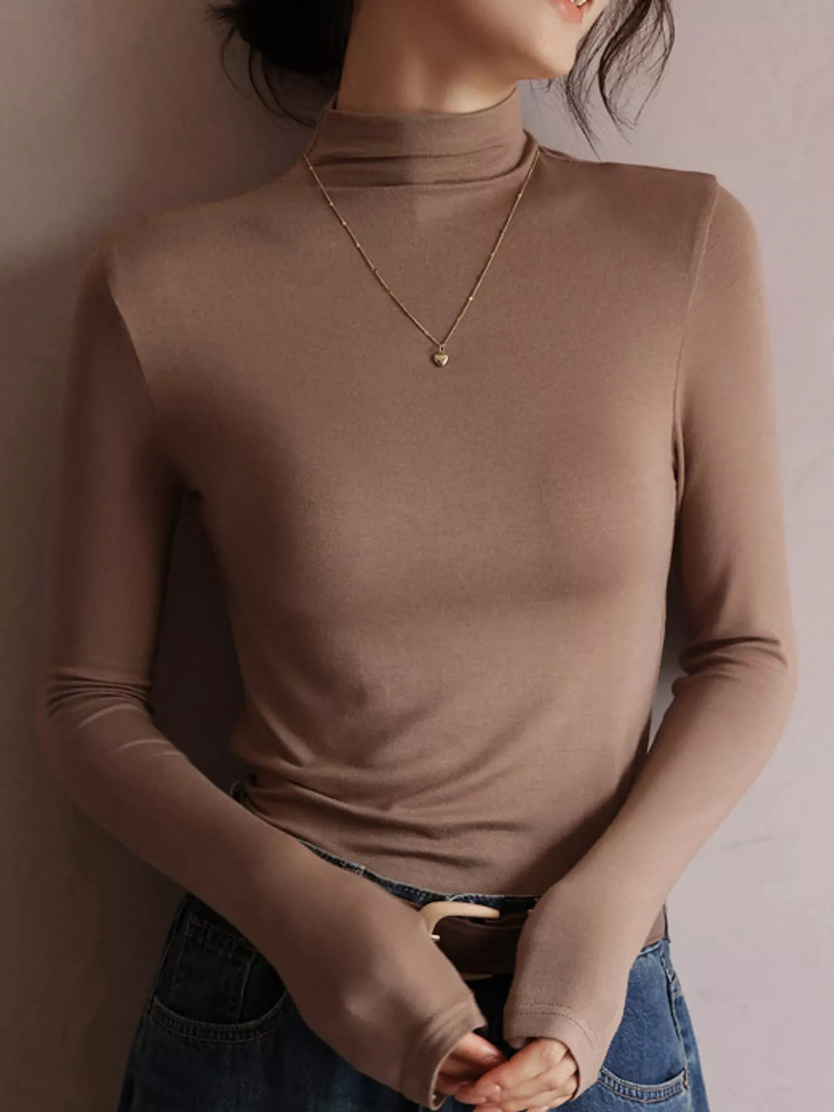 Slim-Fit Mock Neck Long Sleeve T-Shirt — front view