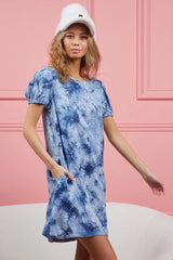 Trendsi BiBi Puff Sleeve With Side Pockets Tie Dye Dress -