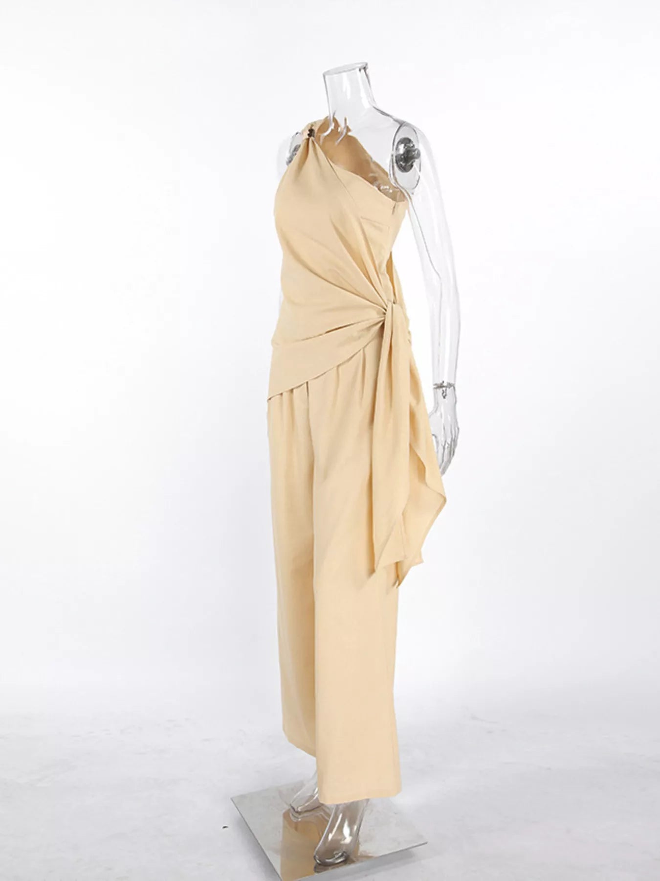 Trendsi One-Shoulder Tie-Waist Top and Wide-Leg Pants Set -