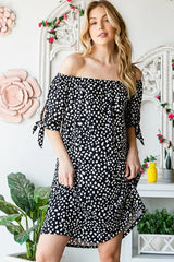 Trendsi Heimish Full Size Short Sleeve Off Shoulder Animal Mini Dress Plus Size -