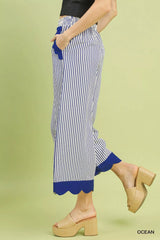 Trendsi Umgee Stripe Scallop Hem Wide Leg Pants -