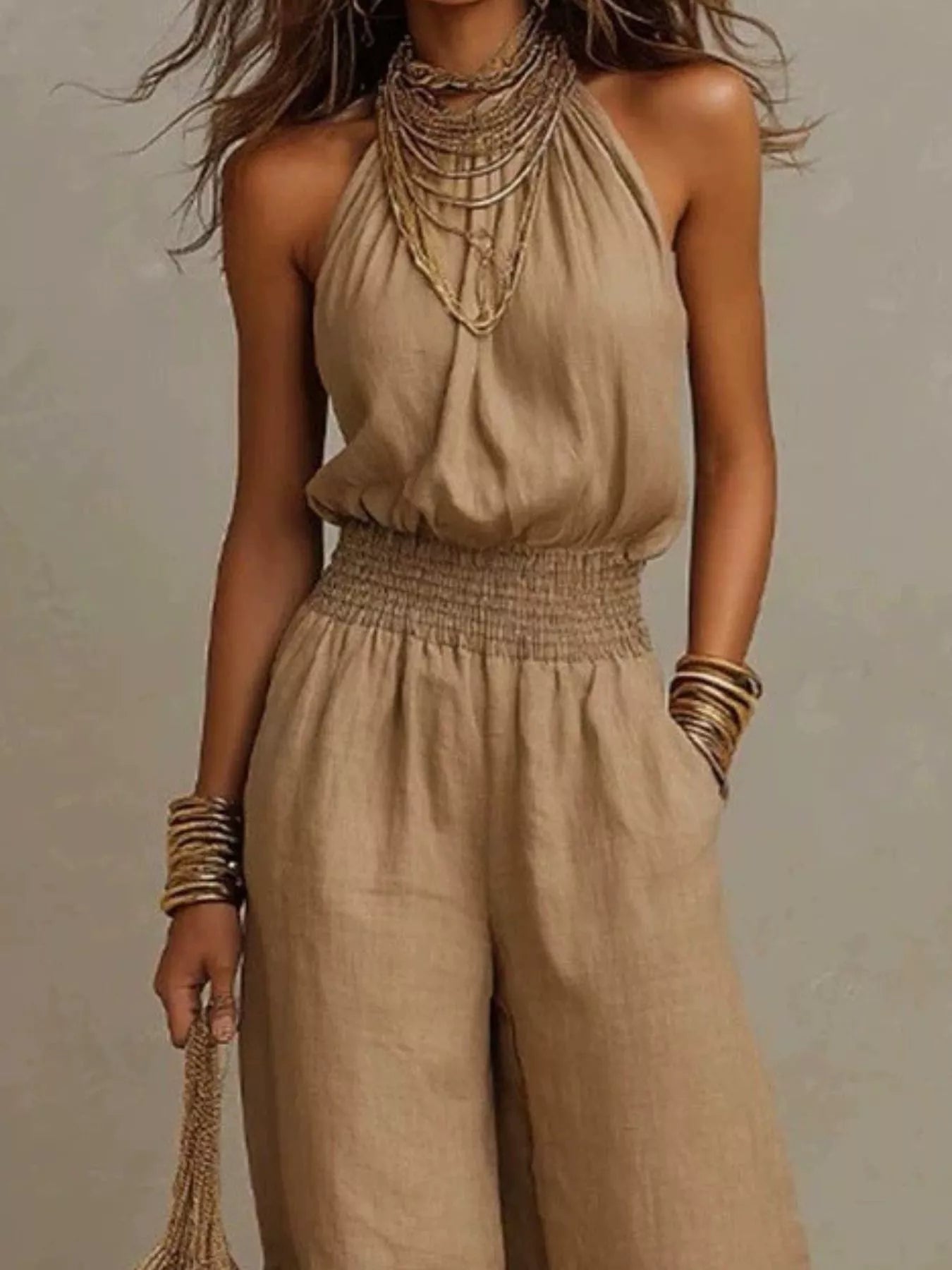 Trendsi Elegant Halter Neck Wide-Leg Jumpsuit -