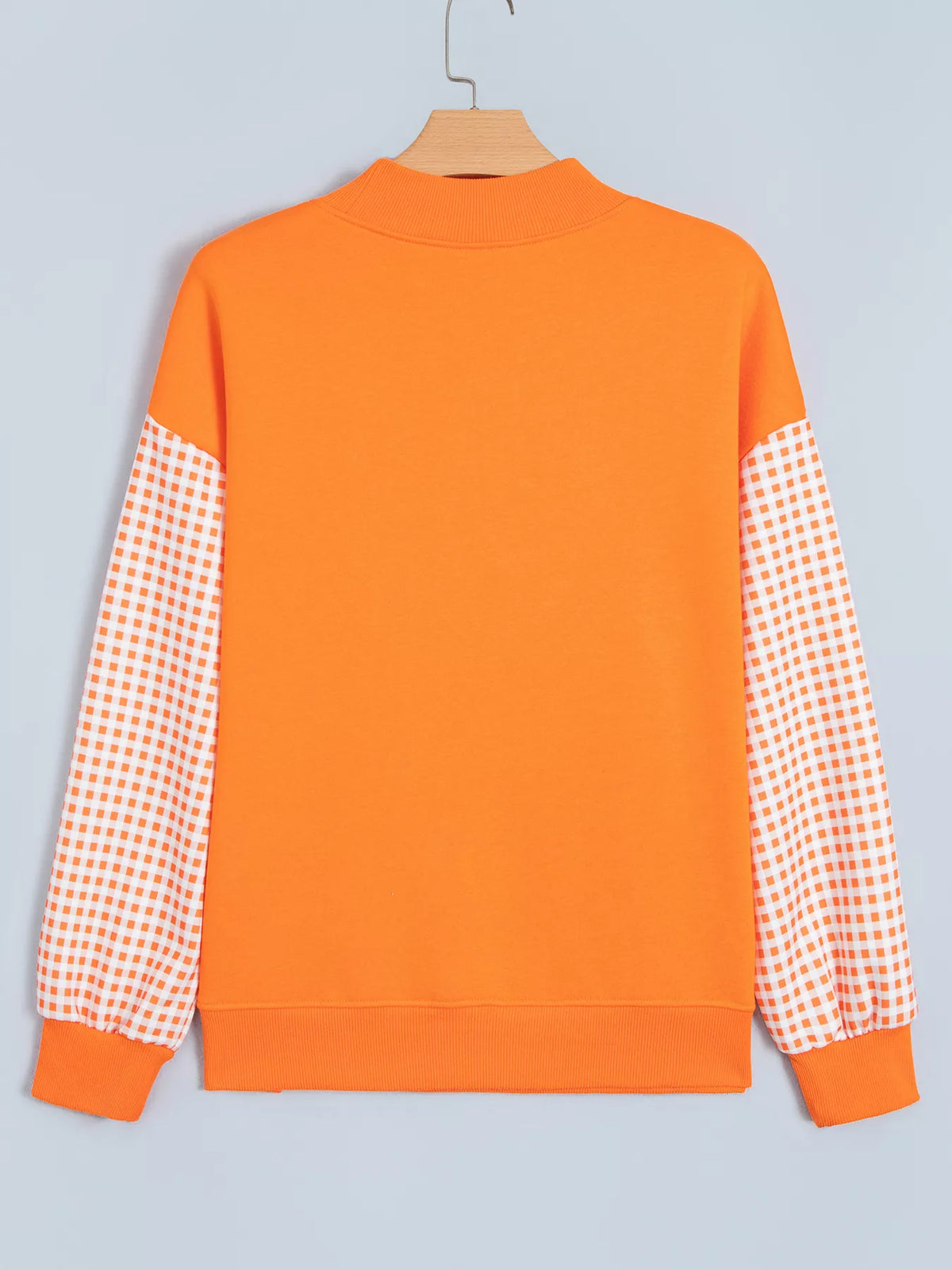 Orange gingham sleeve slogan sweatshirt, back view
