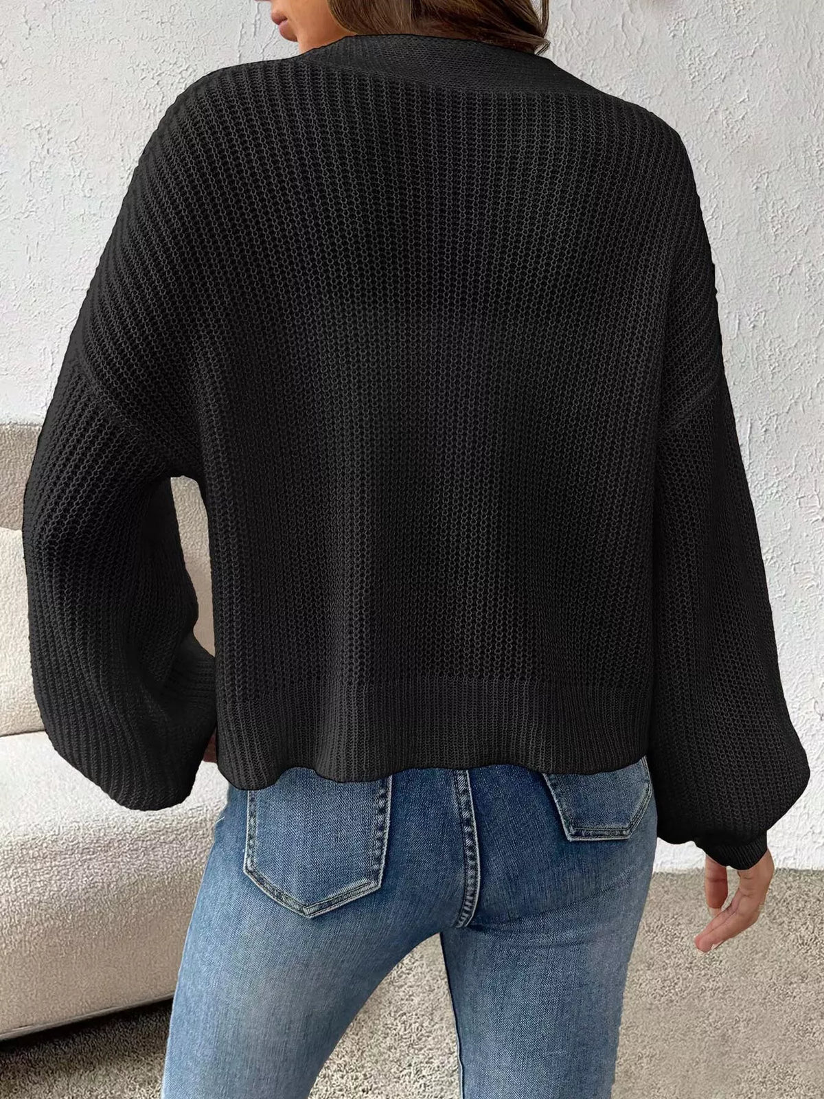 Black Strawberry Applique Button-Up Cardigan back view