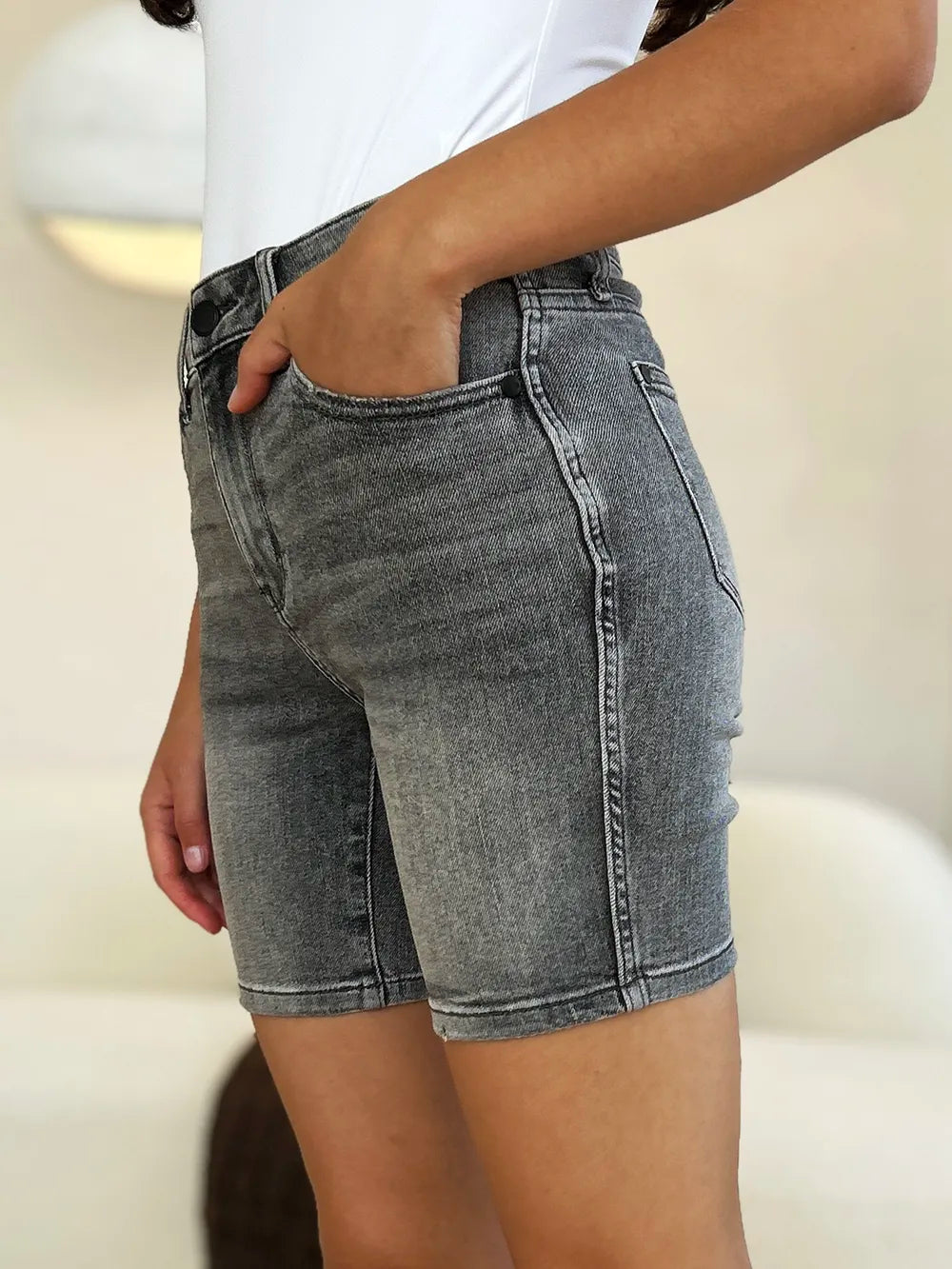 Trendsi Judy Blue Full Size High Waist Washed Denim Shorts -