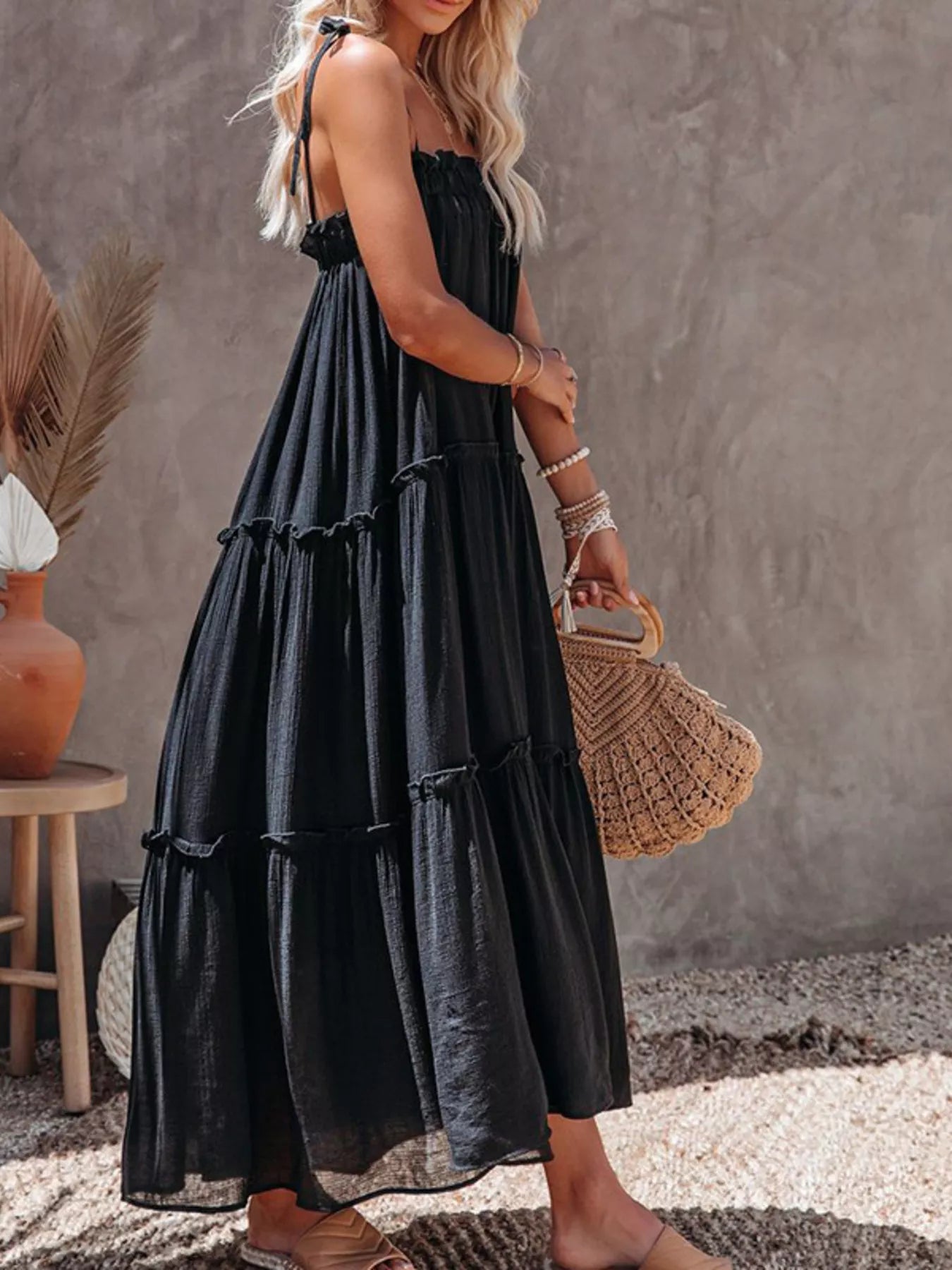 Trendsi Tiered Spaghetti Strap Maxi Dress -