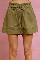 Trendsi SO ME Paper Bag Patch Pocket Drawstring Twill Shorts -
