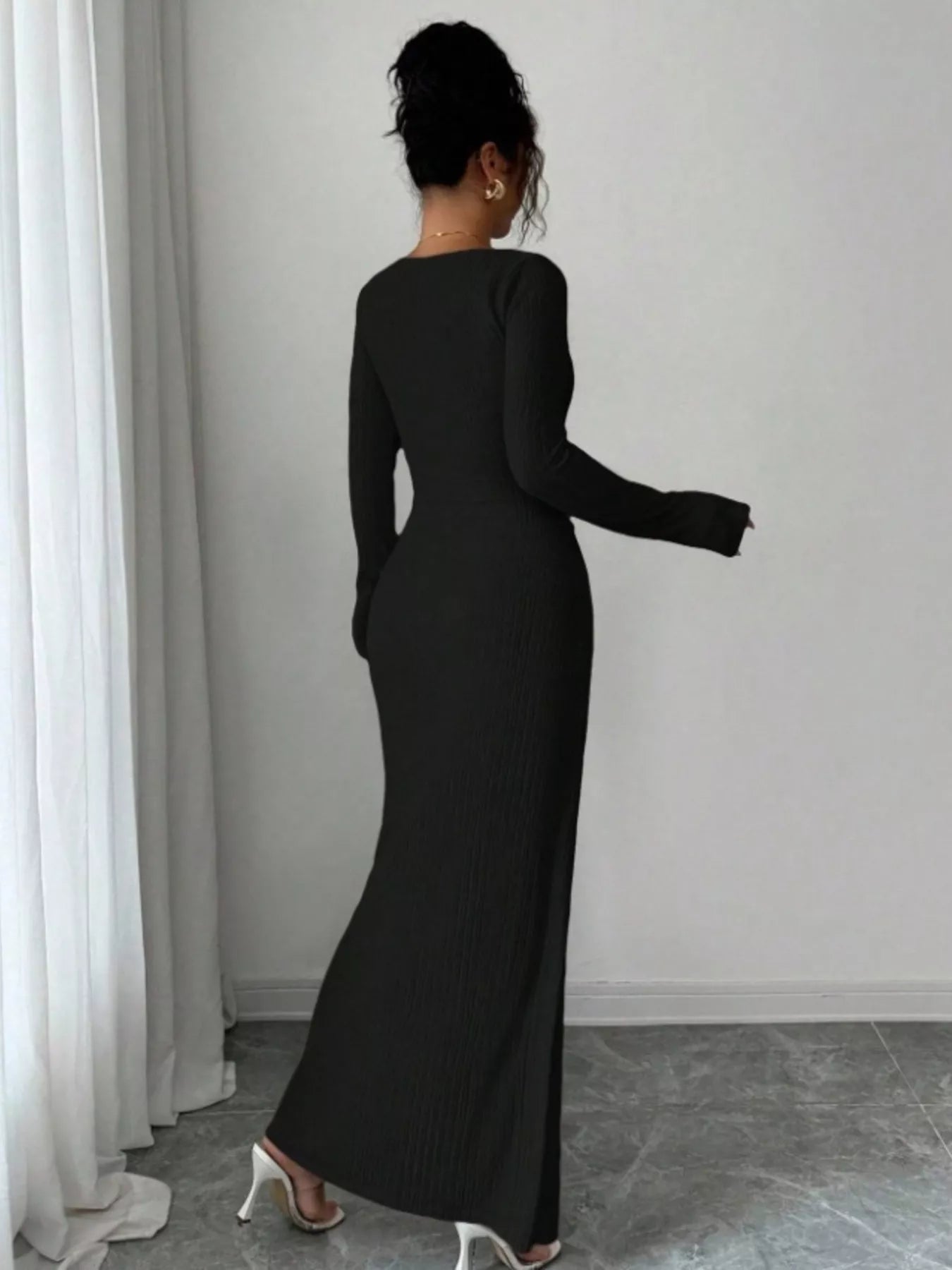 Trendsi Slit Asymmetrical Neck Ribbed Maxi Dress -