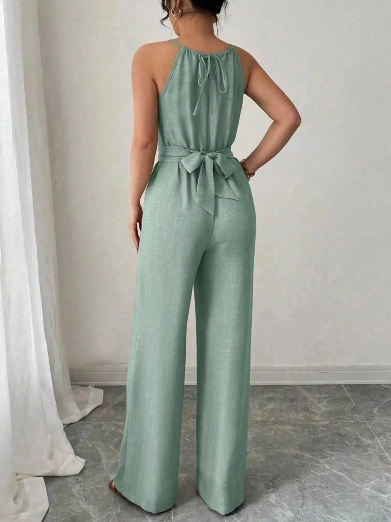 Trendsi Sleeveless Tie Waist Wide-Leg Jumpsuit -