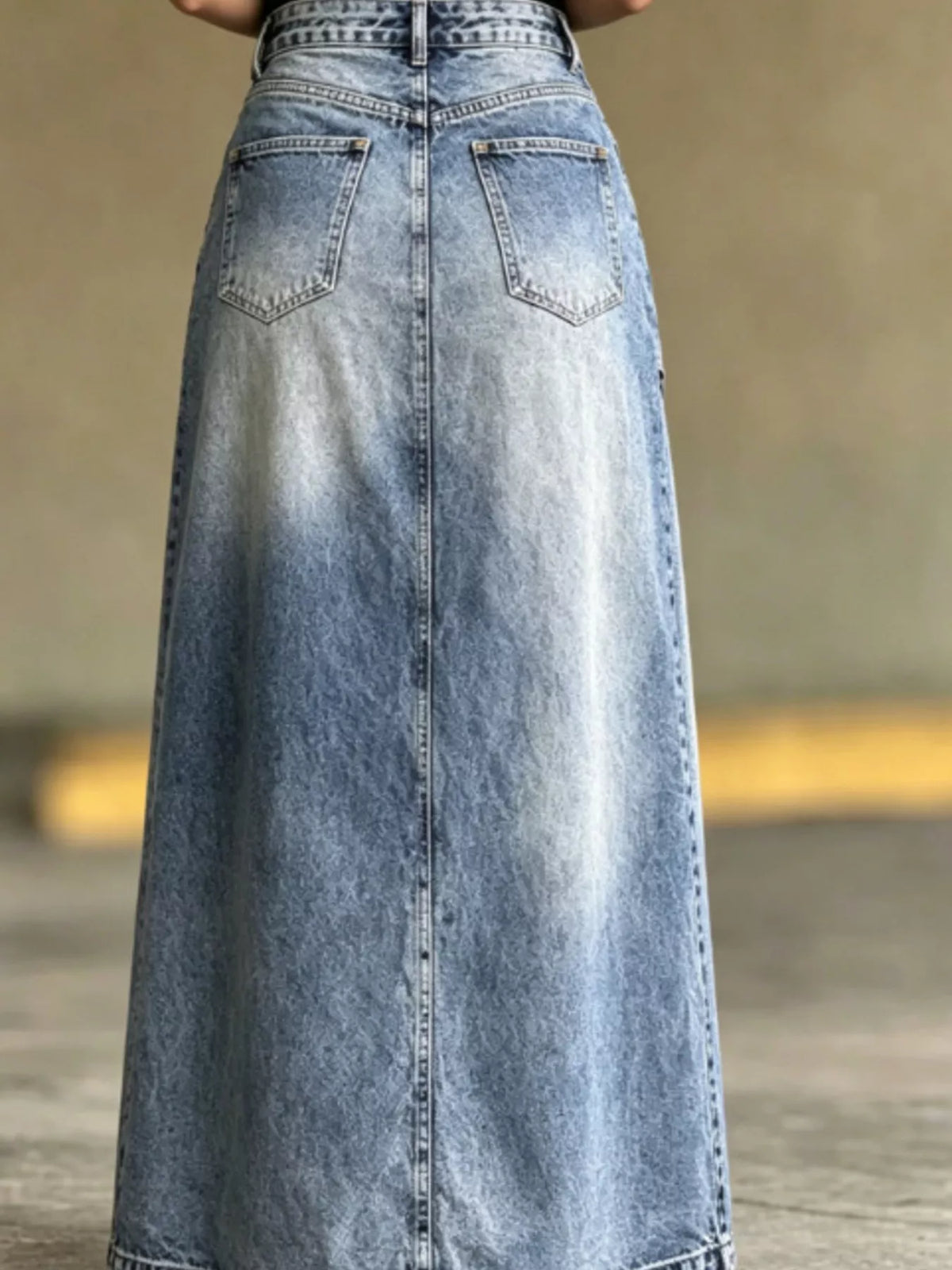 Trendsi High-Waisted Asymmetric Slit Denim Maxi Skirt -