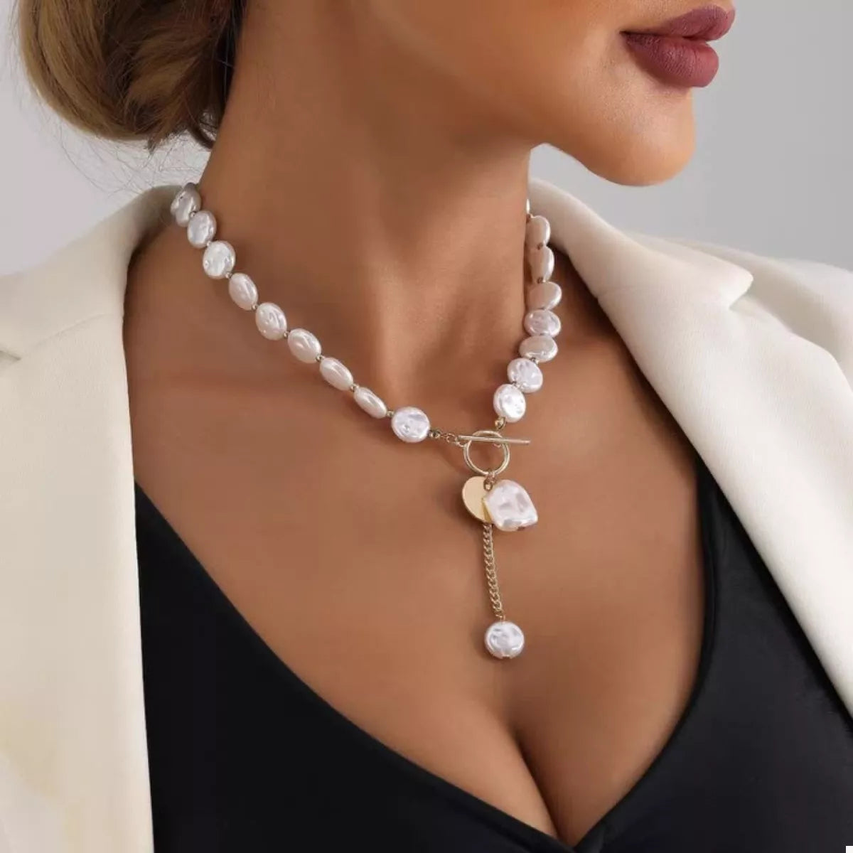 Trendsi 18K Gold-Plated Pearl Drop Necklace -