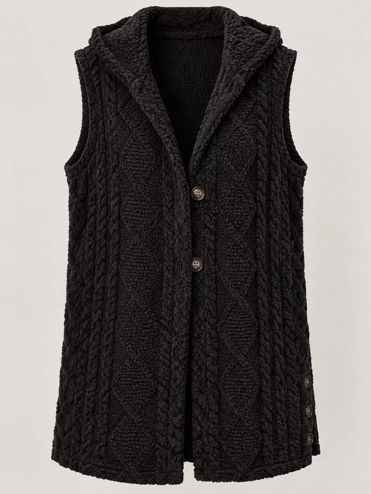 Hooded Sherpa Vest Coat in black