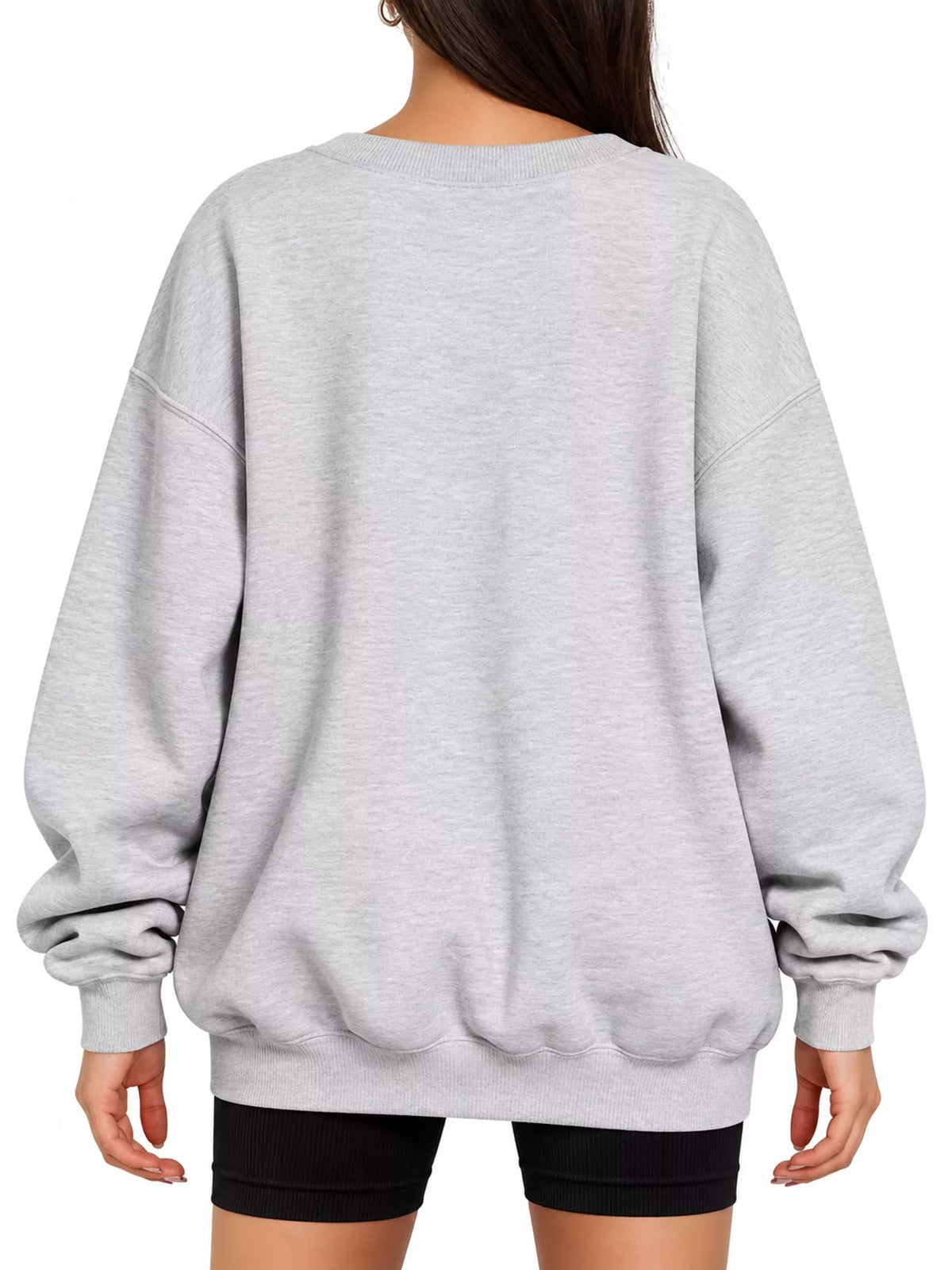 Ribbed Trim Crew Neck Sweatshirt in gray, back view