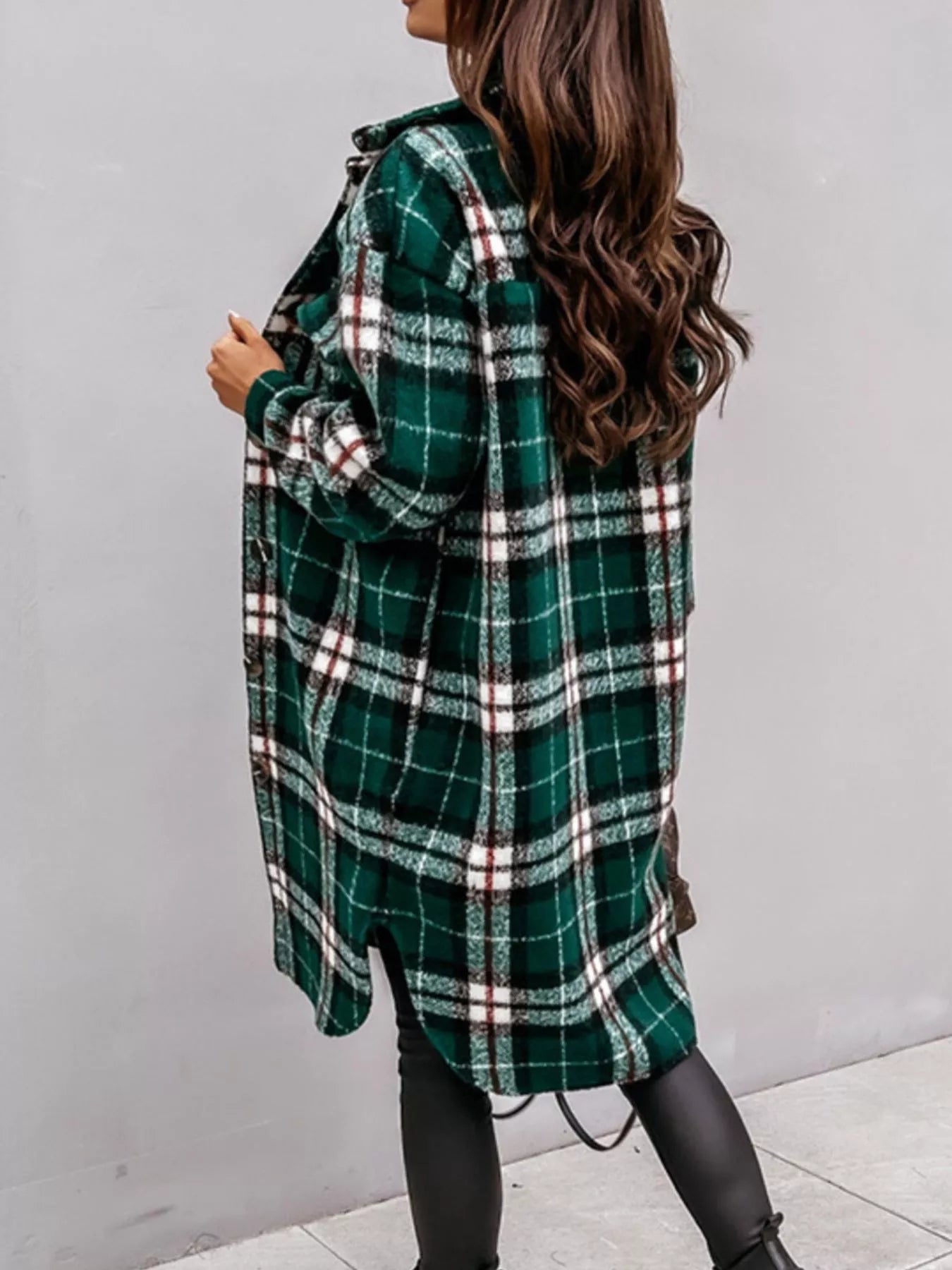 Trendsi Longline Plaid Button Up Coat -