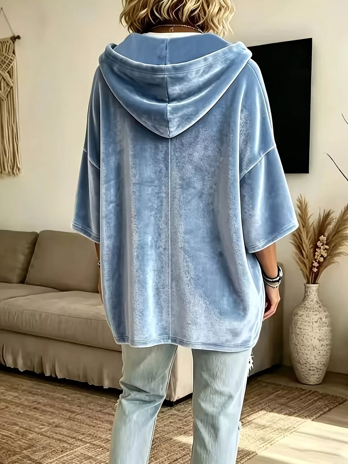 Trendsi Full Size Velvet 3/4 Sleeve Hoodie with Kangaroo Pocket Plus Size -