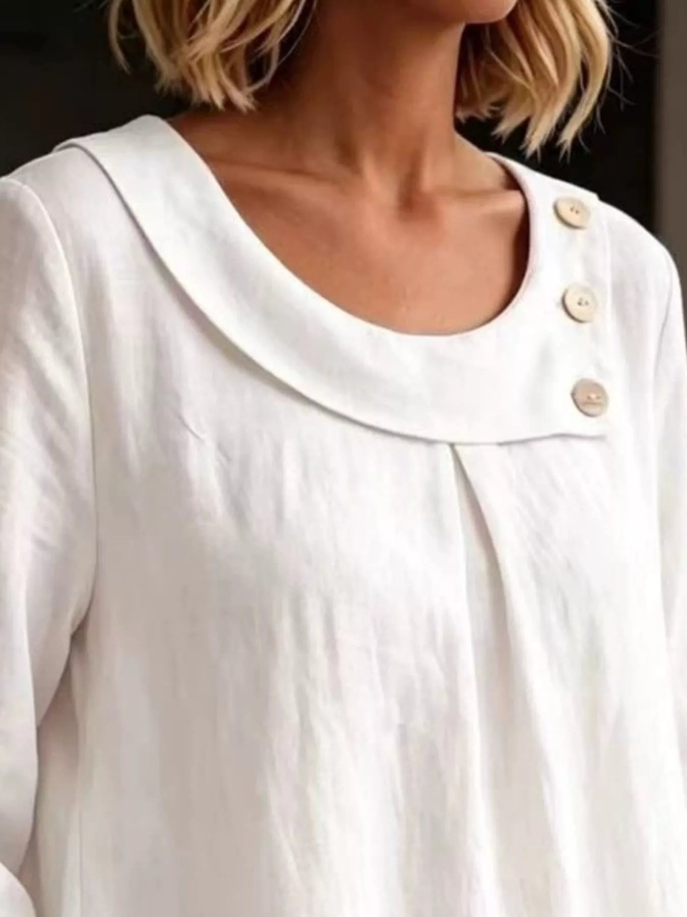 Trendsi Linen Blend Blouse with Decorative Buttons -