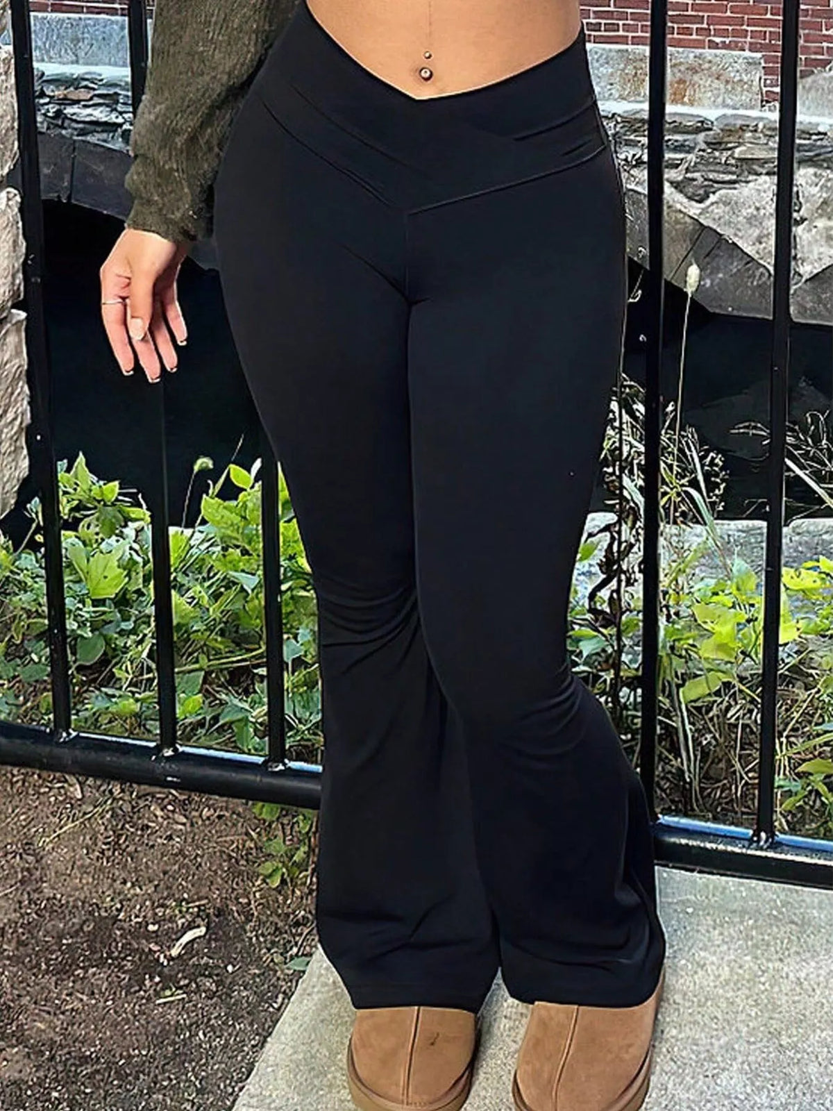 High-Waisted V-Cut Flare Active Pants, front view