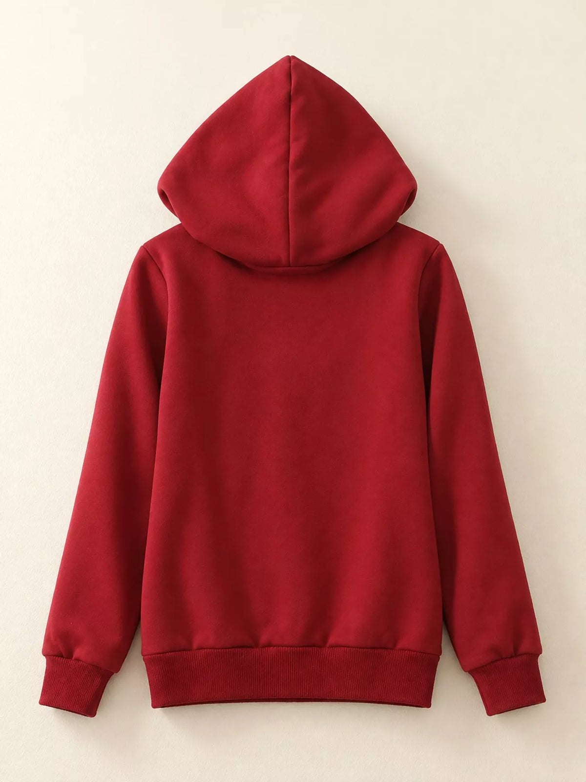 Fleece-Lined Thermal Zip-Up Hoodie in red, back view