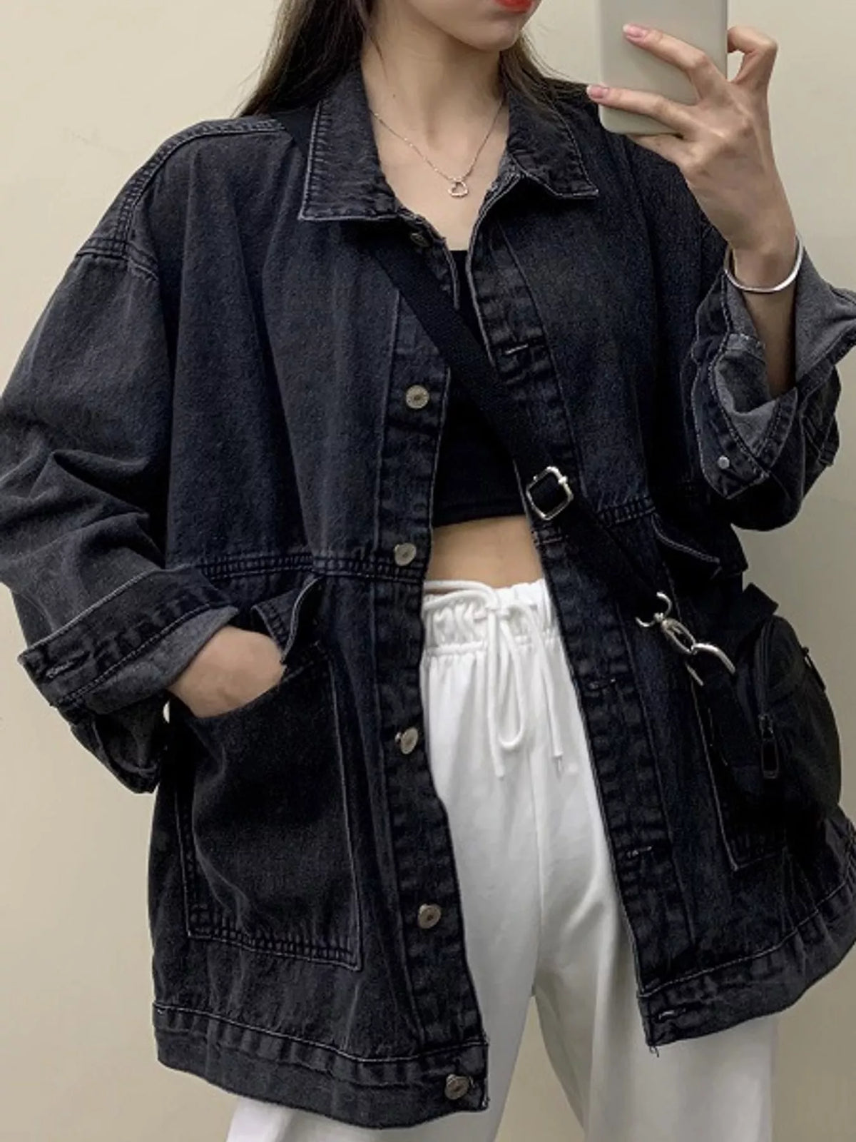 Charcoal washed denim utility jacket