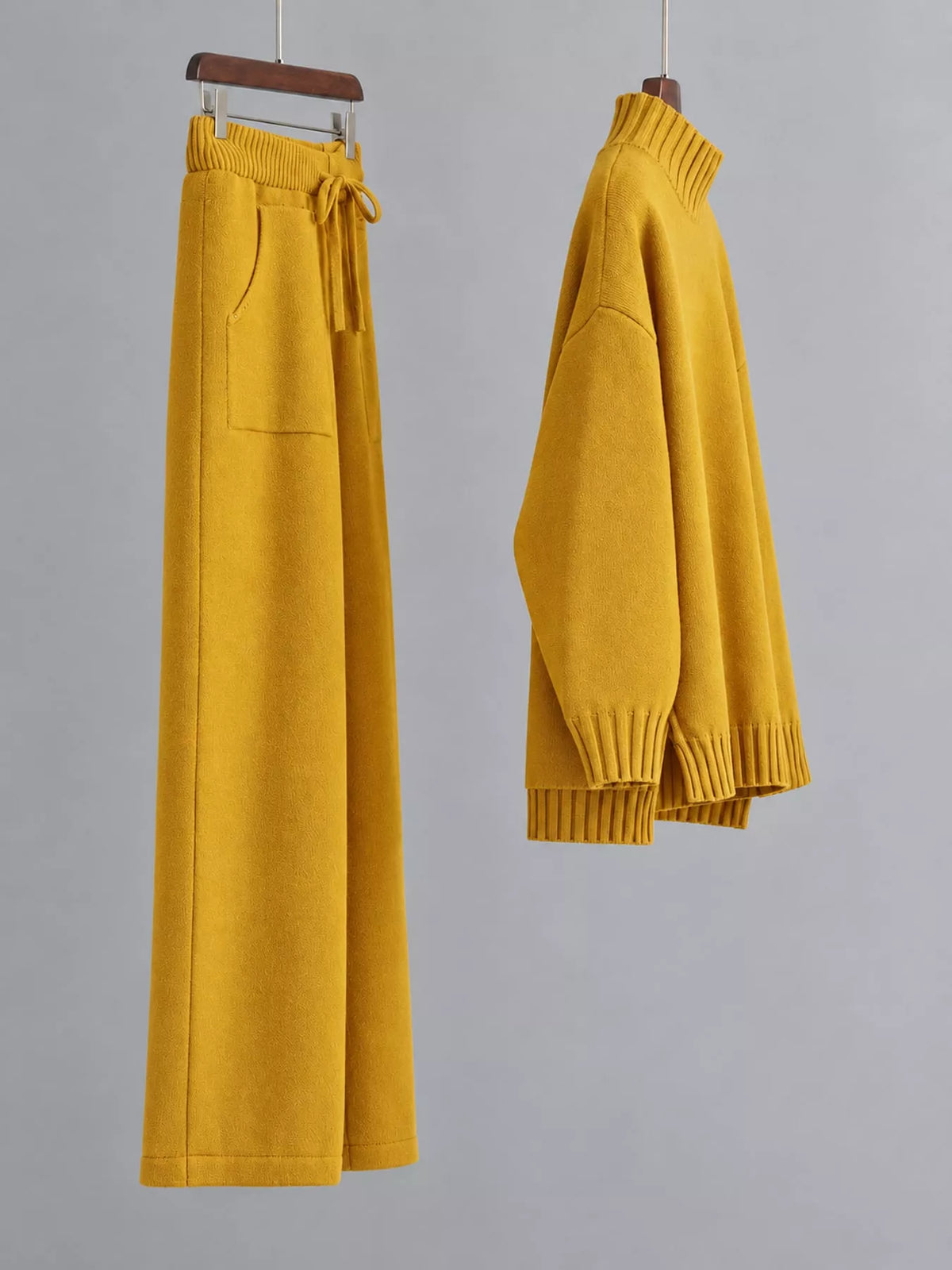 Mock Neck Sweater and Wide-Leg Pants Knit Set — side view