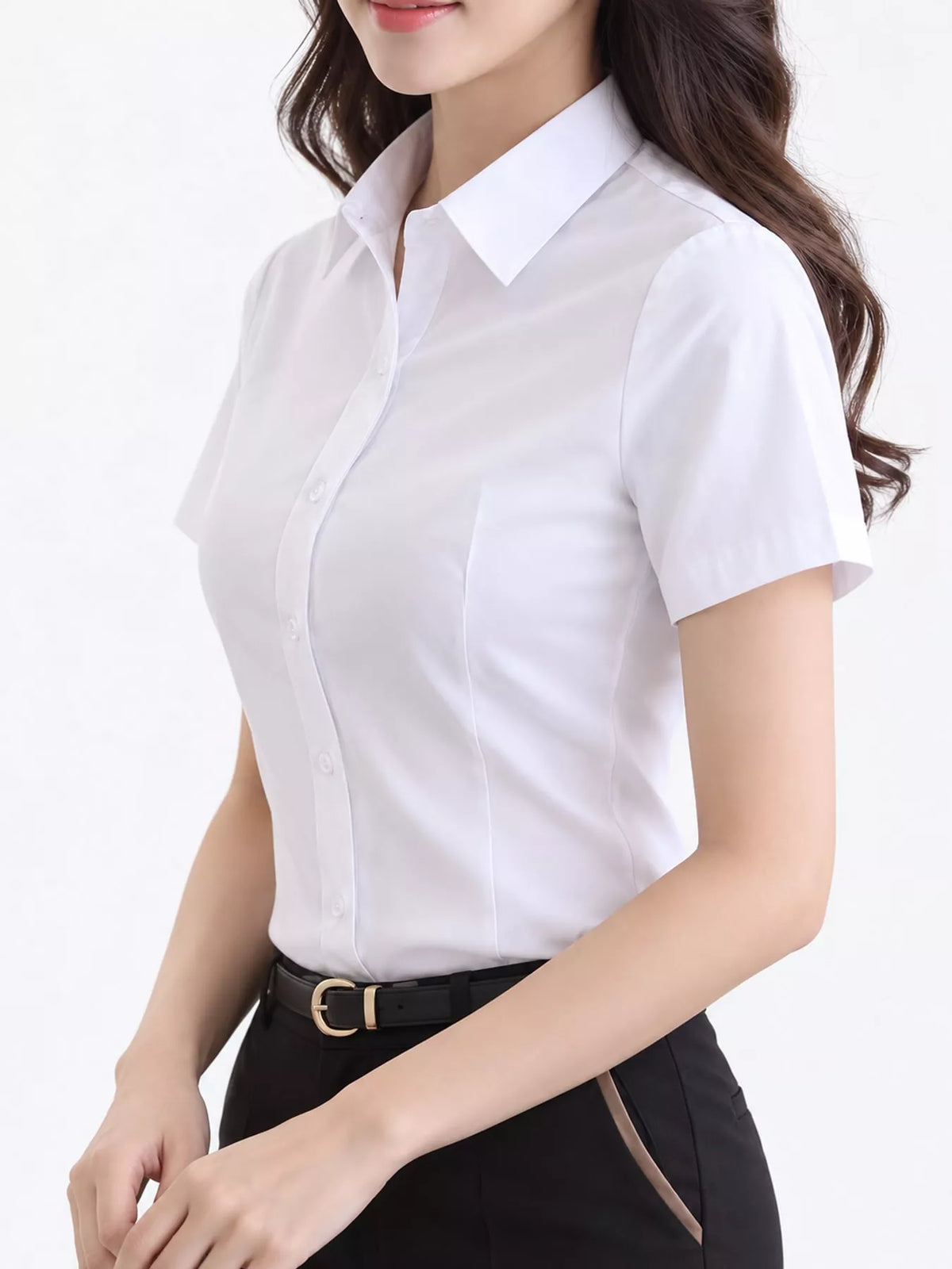 White button-down shirt, side view