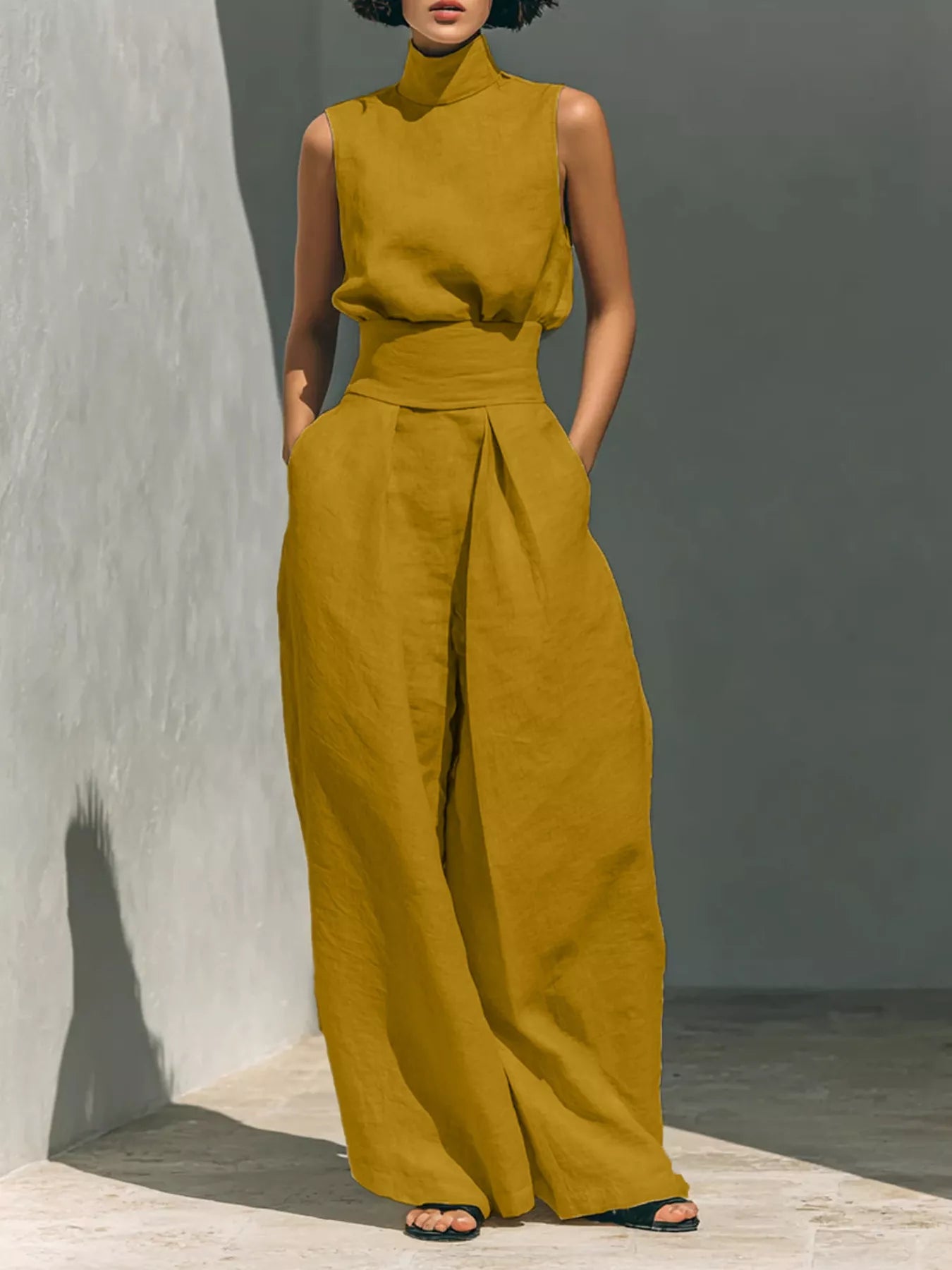 Trendsi Full Size Sleeveless Wide-Leg Jumpsuit with Smocked Waist Plus Size -