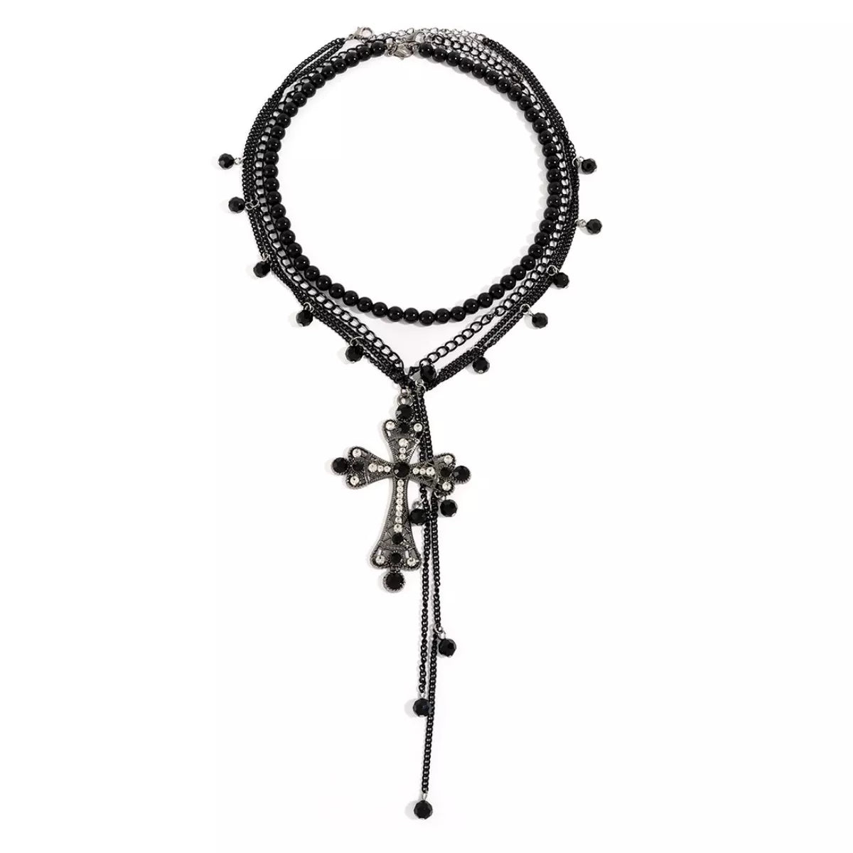 Trendsi Pearl Cross Pendant Necklace 3 Piece Set -