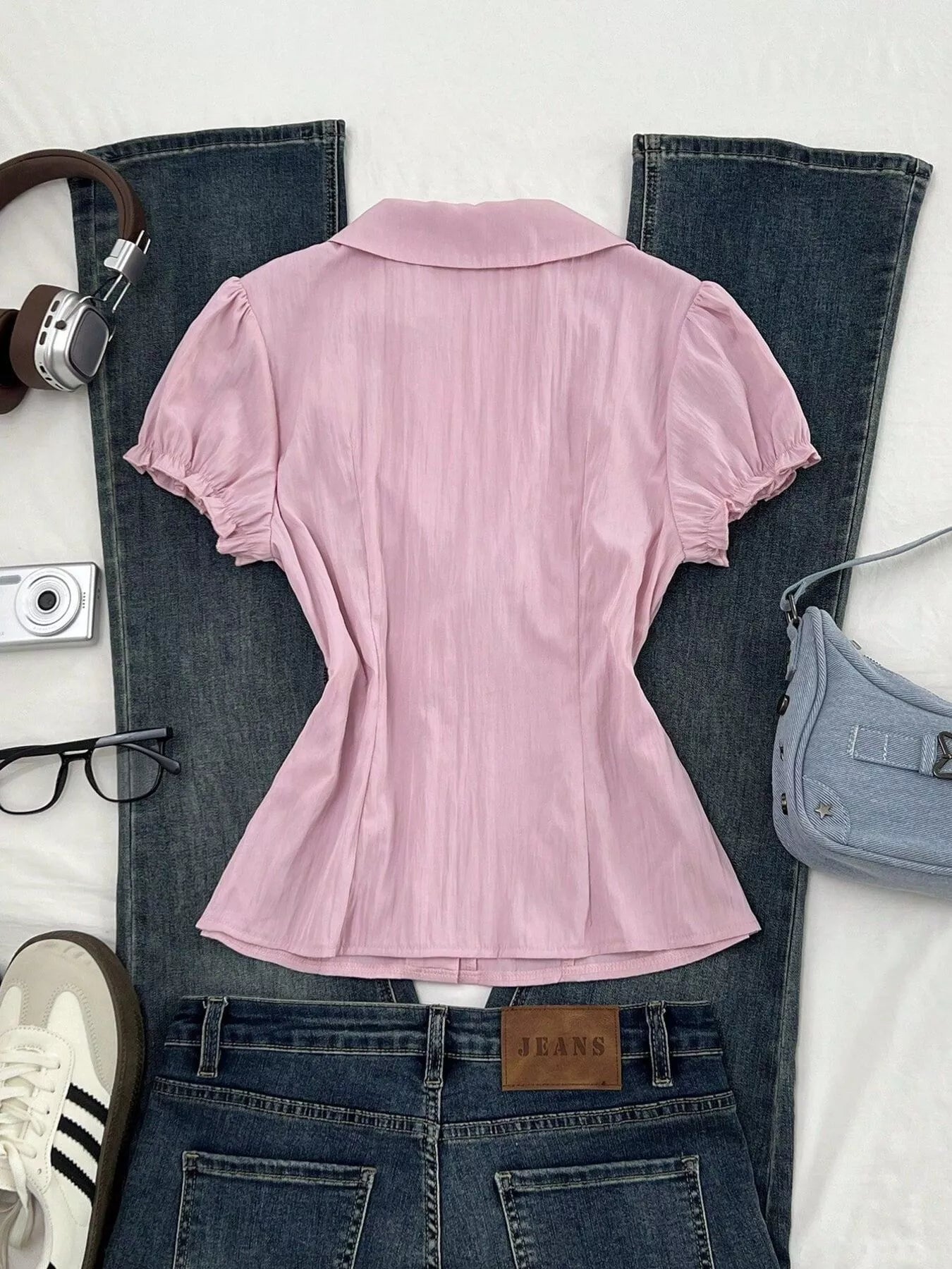 Trendsi Frill Button Up Short Sleeve Shirt -