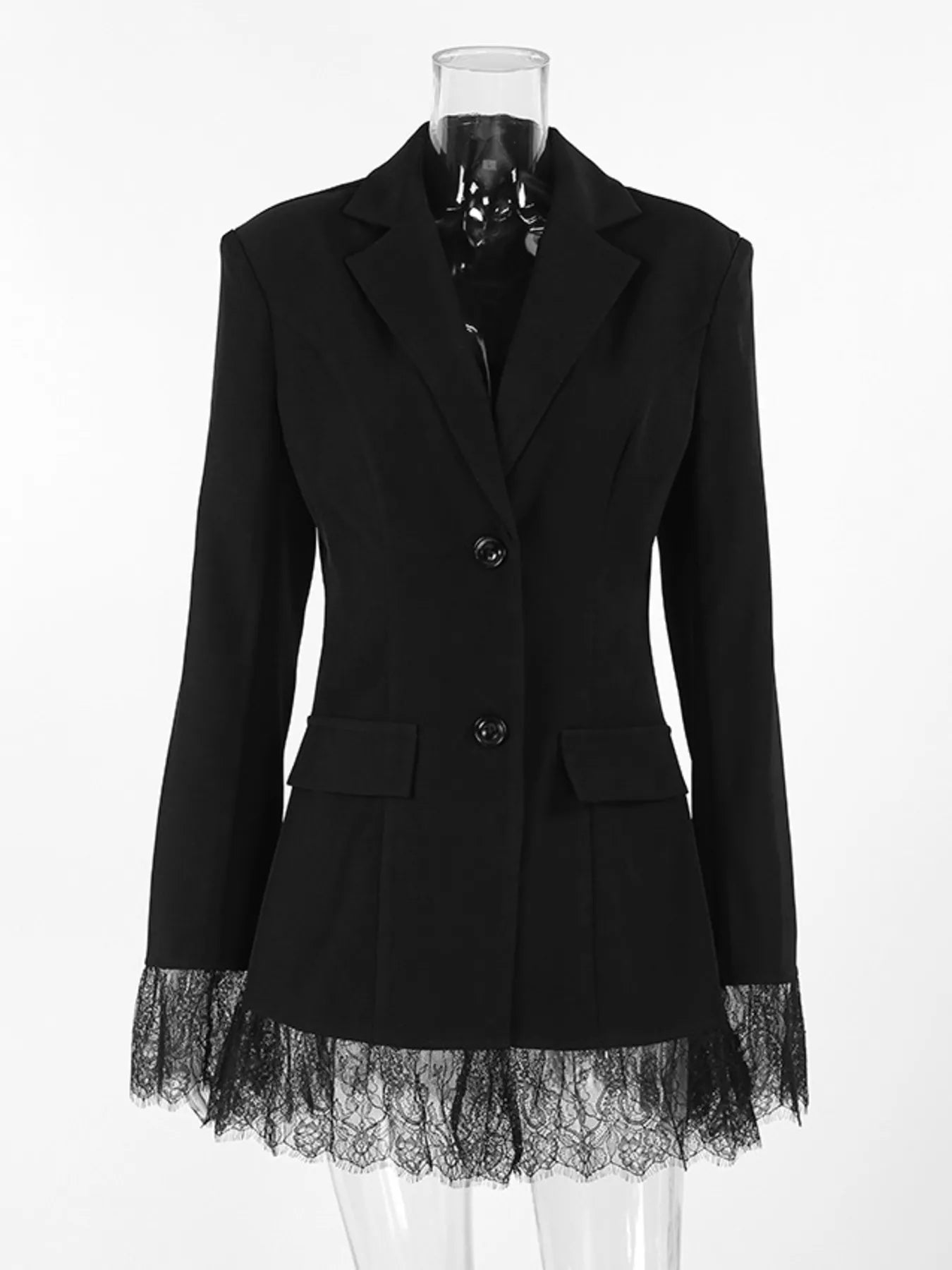 Trendsi Lace Hem Lapel Collar Blazer -