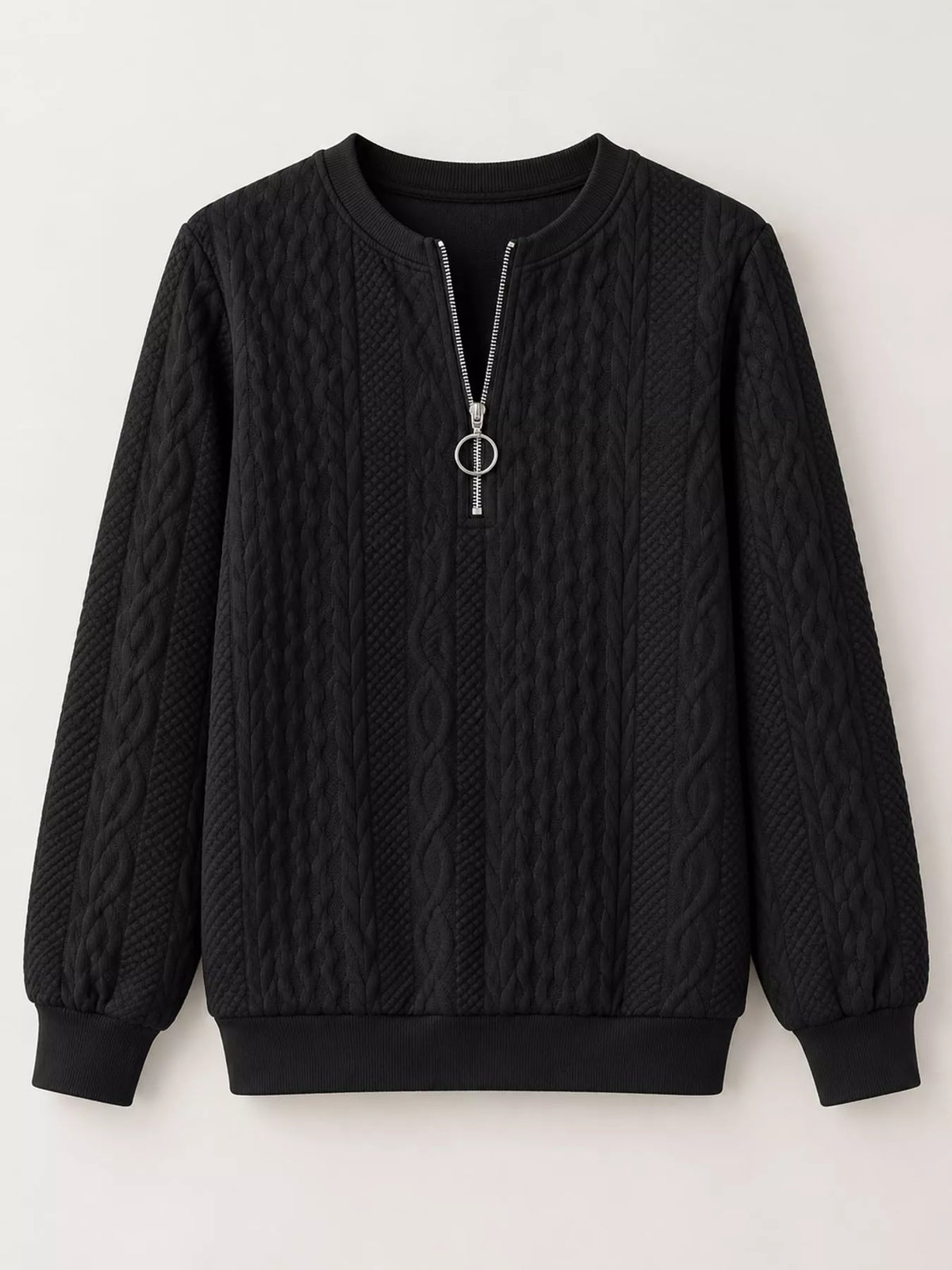 Quarter-Zip Cable Knit Sweatshirt — garment front