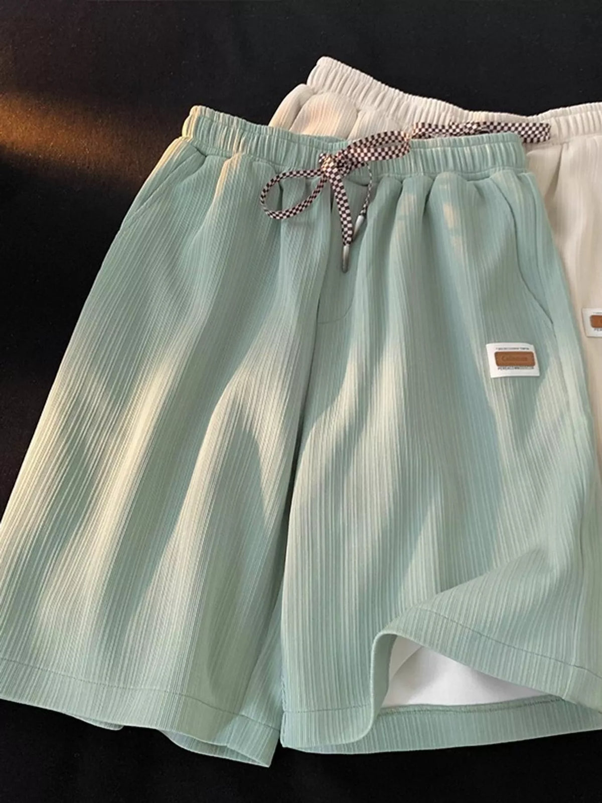 Women's Textured Drawstring Casual Shorts in mint — flat lay view