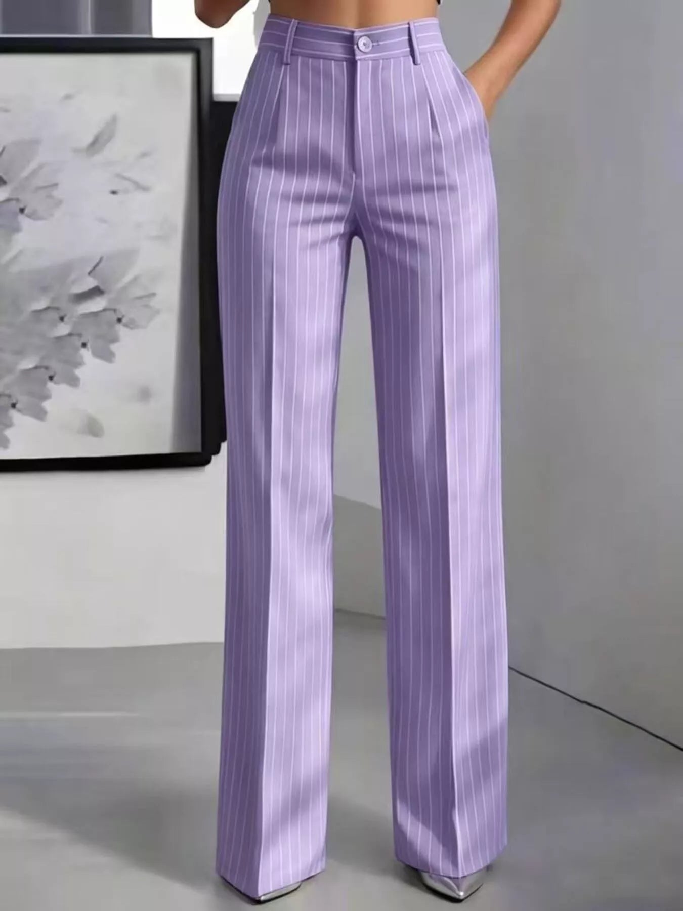 Trendsi High-Waisted Striped Wide-Leg Pants -