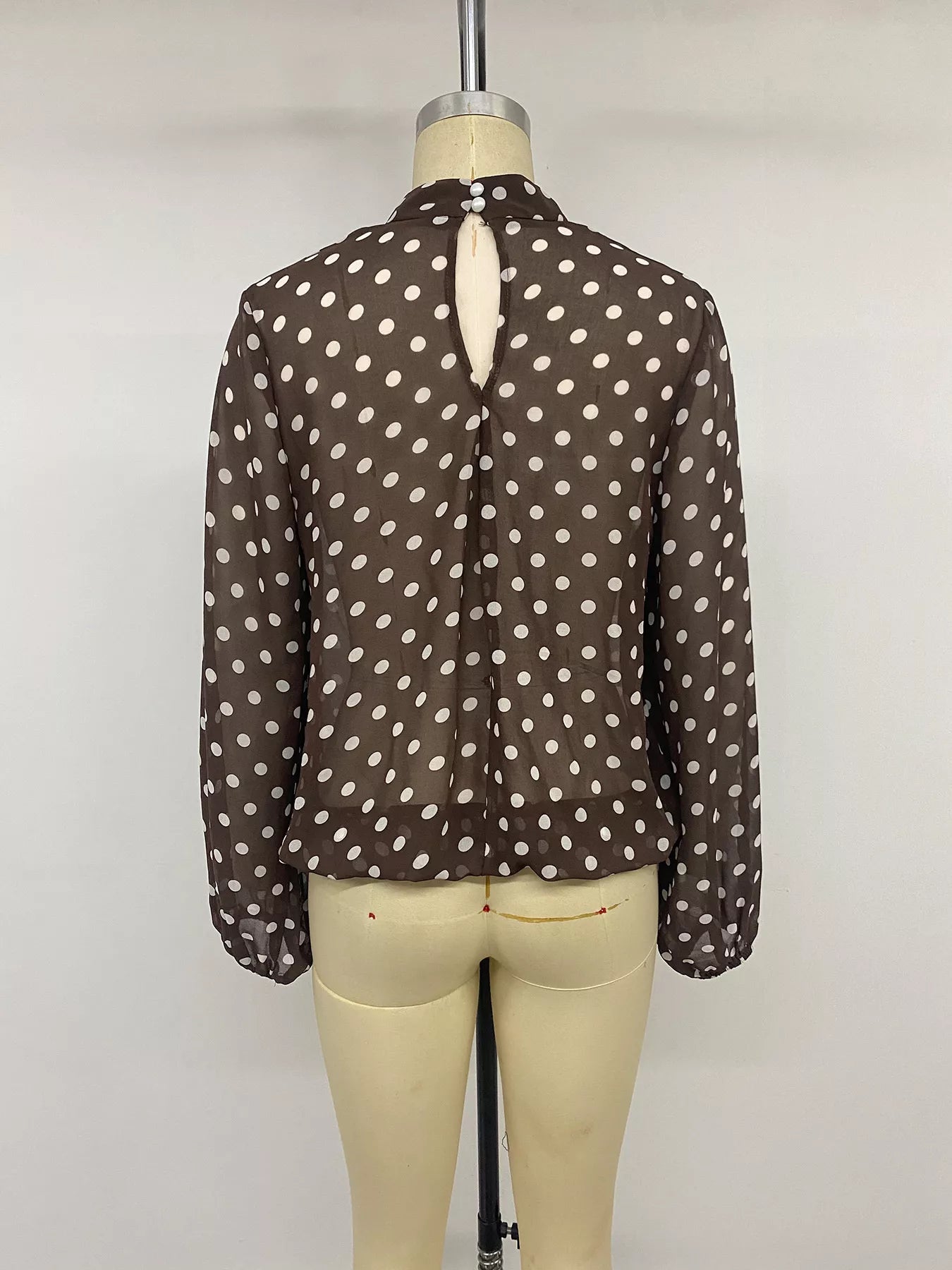 Trendsi Polka Dot Mock Neck Long Sleeve Blouse -