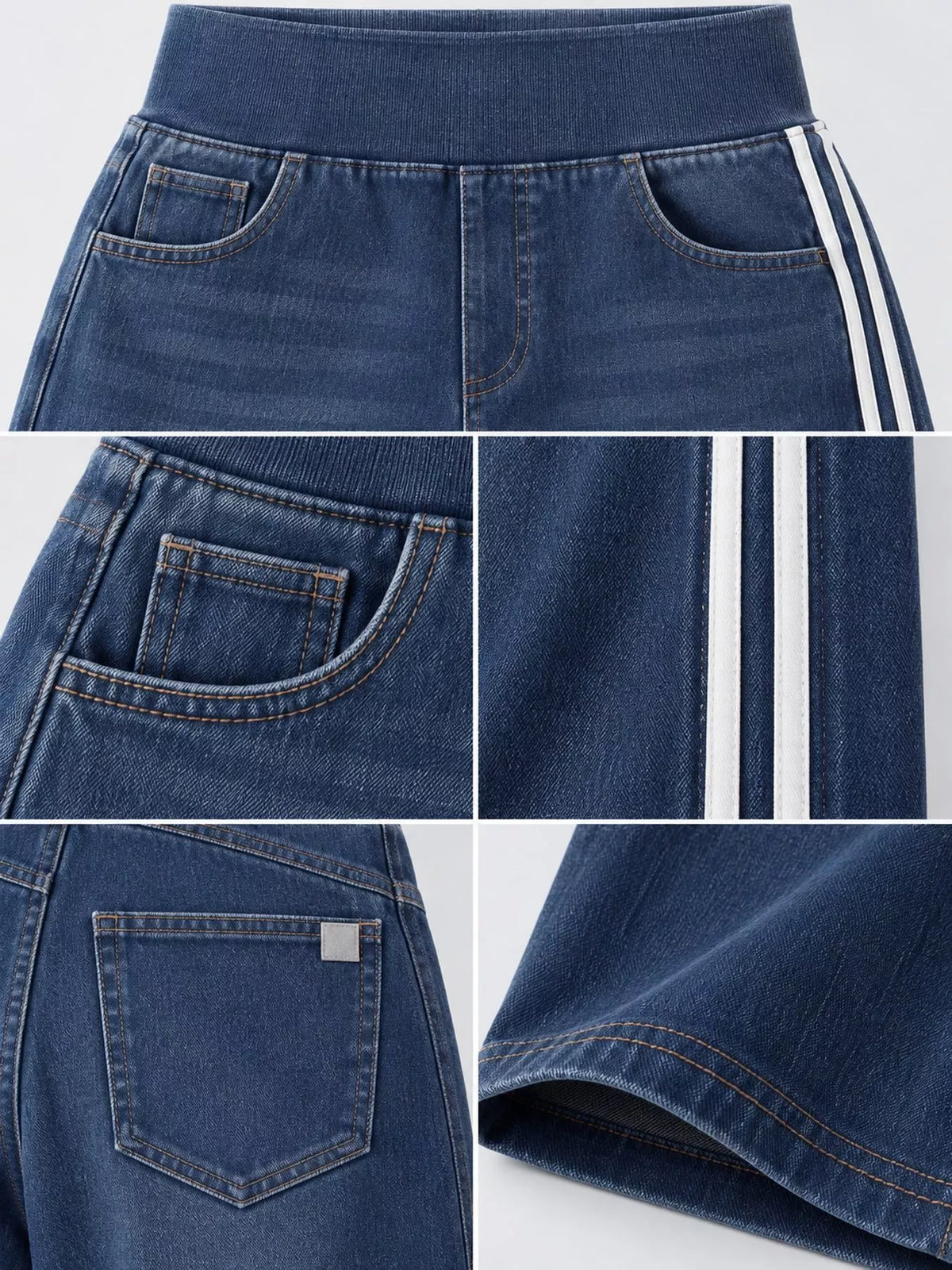 Wide-Leg Side-Stripe Jeans, detail view in dark blue