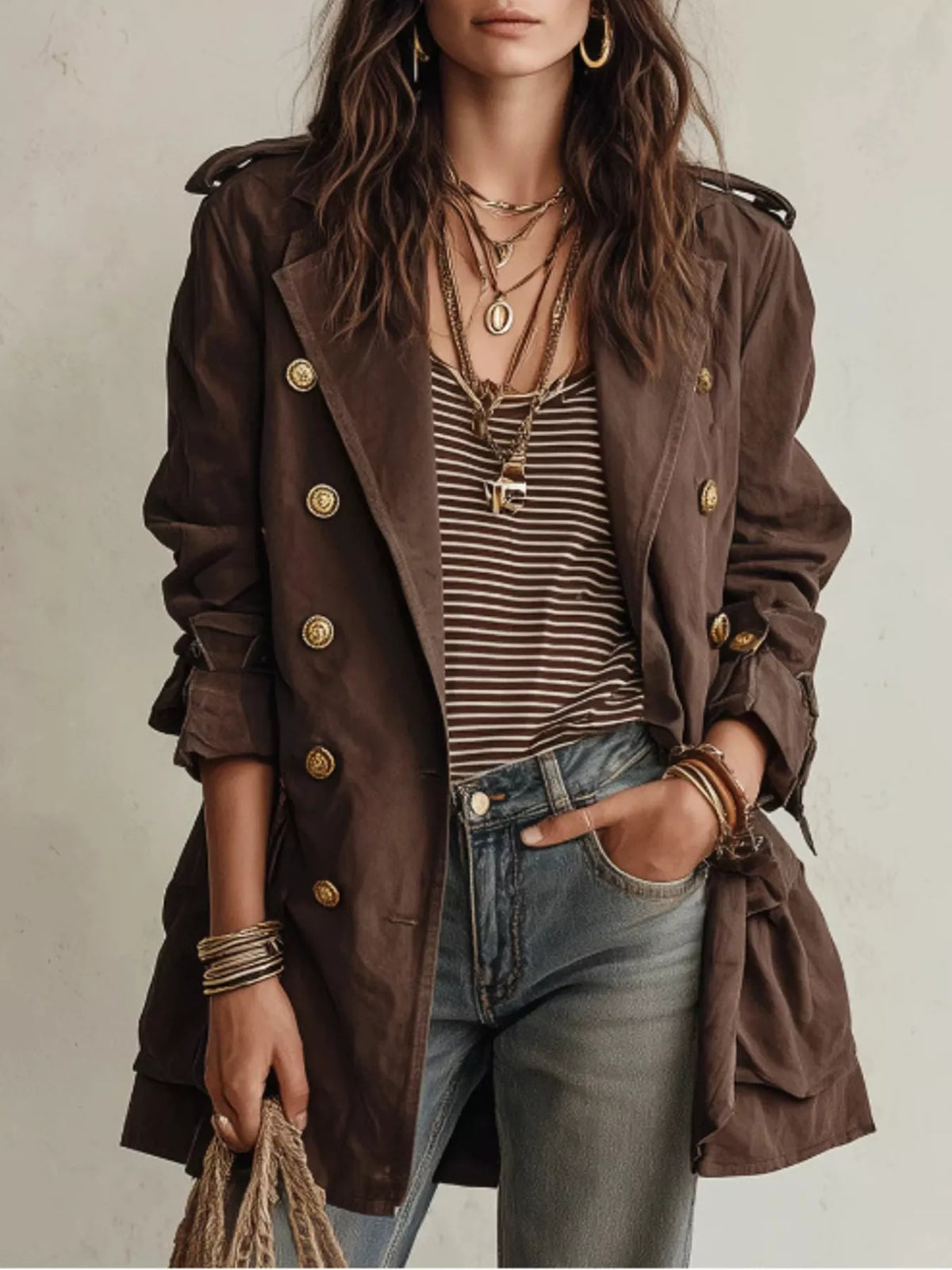 Trendsi Double-Breasted Belt Trench Coat -