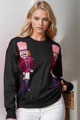Trendsi Double Take Full Size Nutcracker Sequin Long Sleeve Sweater -