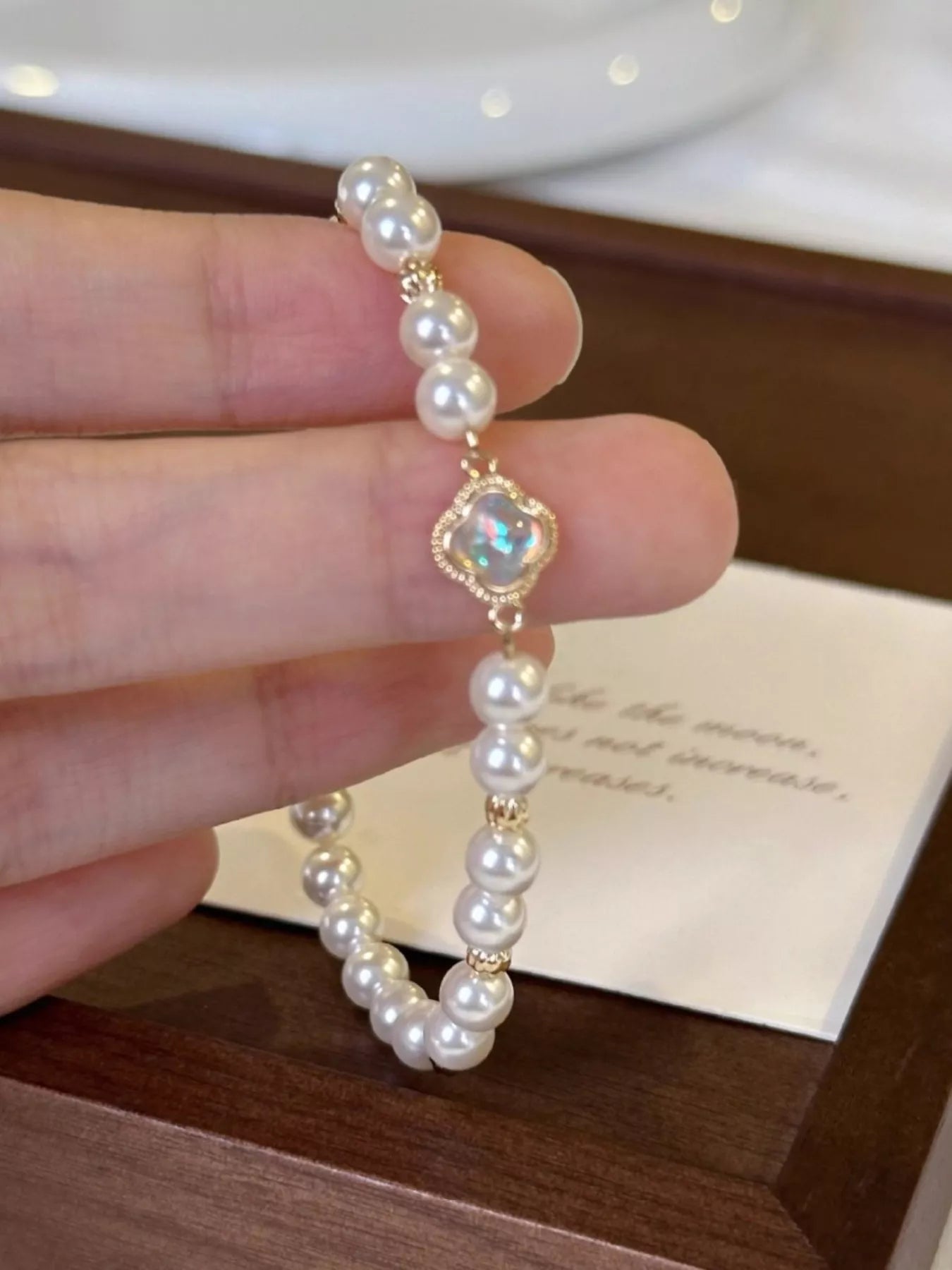 Trendsi Pearl Clover Charm Bracelet -